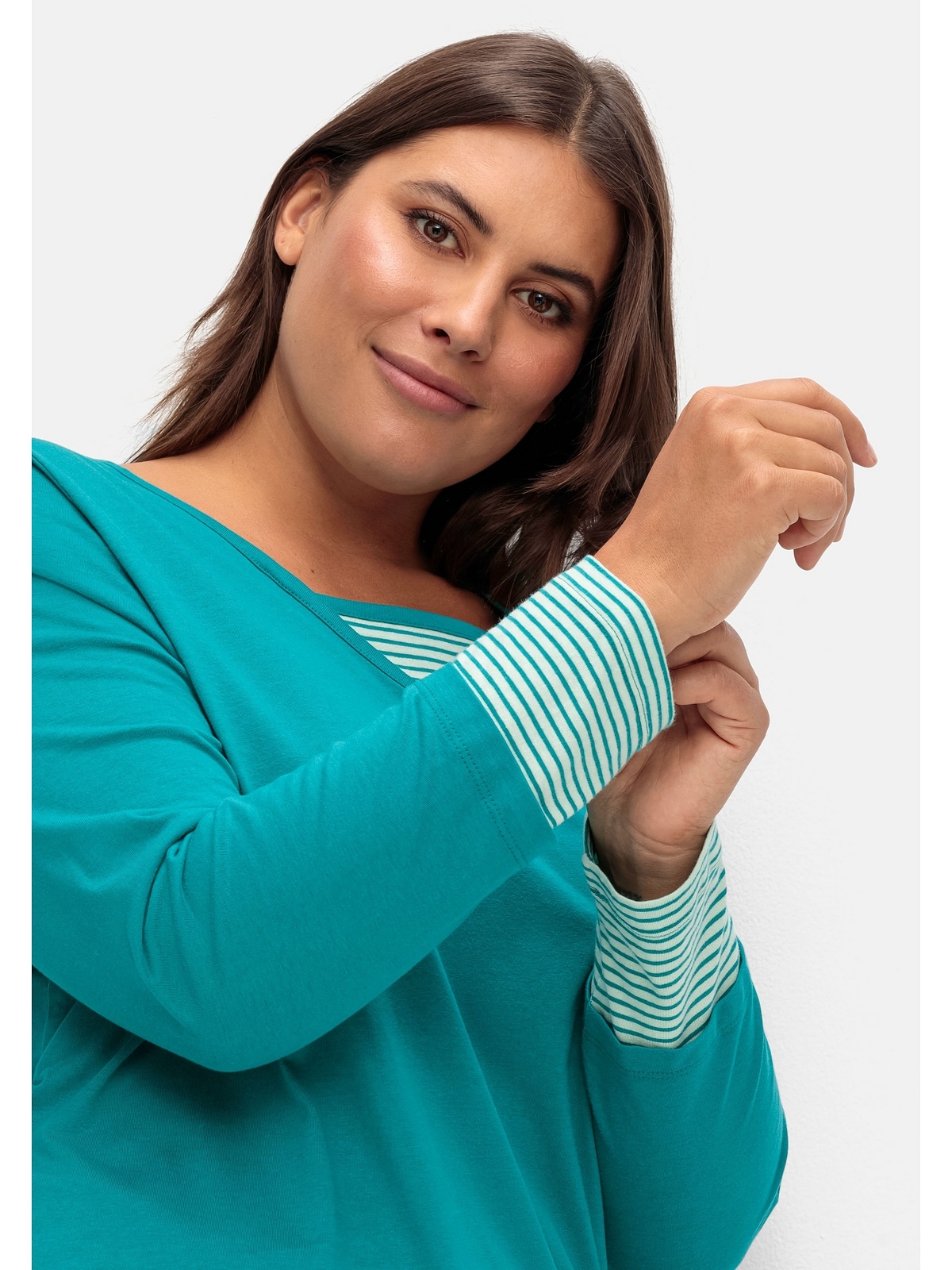 Streifendetails, Sheego walking Layerlook Langarmshirt mit Größen«, im I\'m online »Große | kaufen