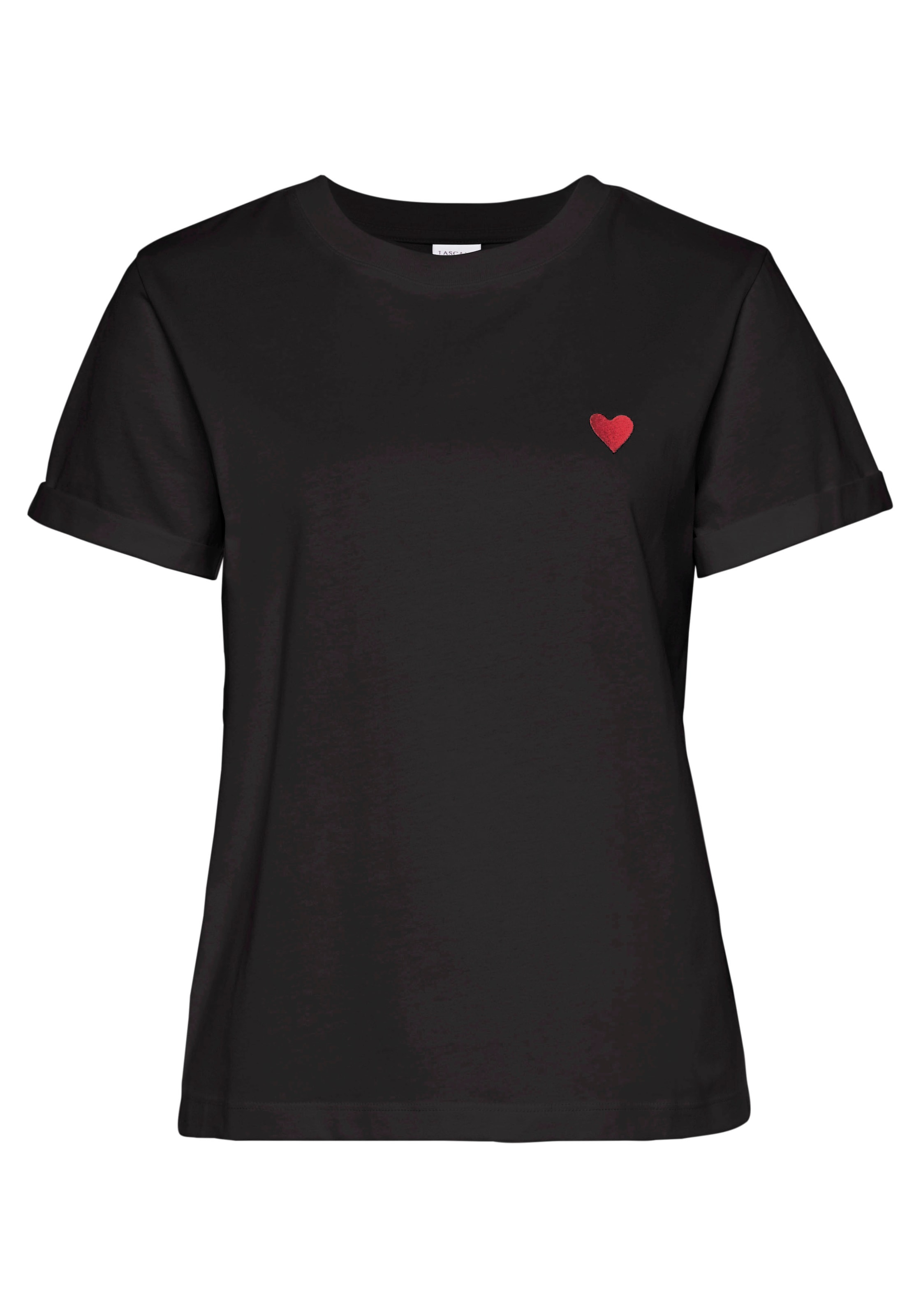 LASCANA T-Shirt, | walking I\'m online mit Herz-Stickerei
