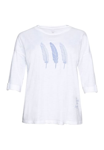 Sheego 3/4-Arm-Shirt »Große Größen«, aus Flammgarn, mit Federn-Druck kaufen