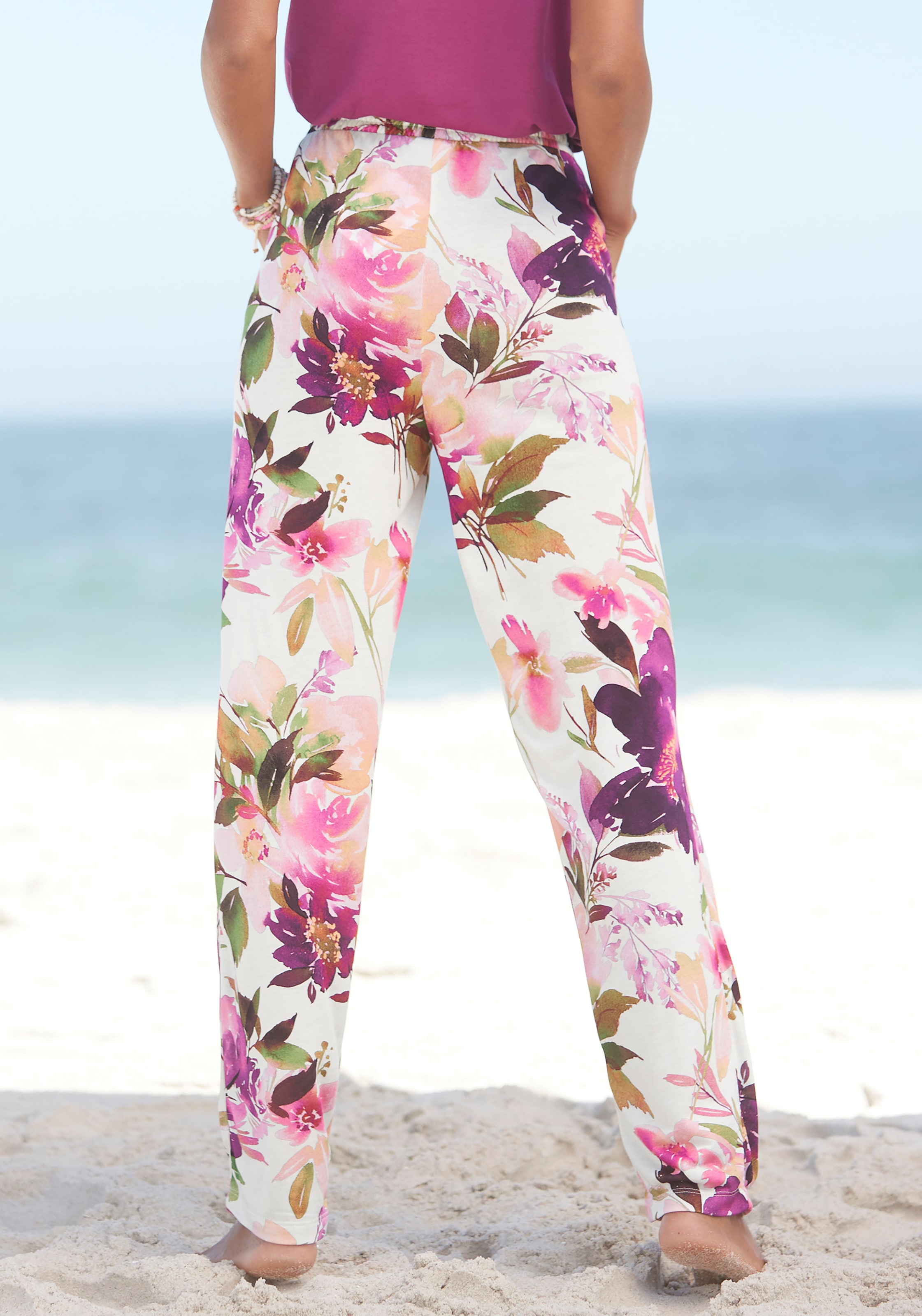 mit Bund, Beachtime Stoffhose, frisch shoppen sommerlich, Jerseyhose, und Blumendruck elastischem