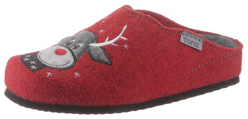 Pantoffel, mit winterlichem Elch-Motiv