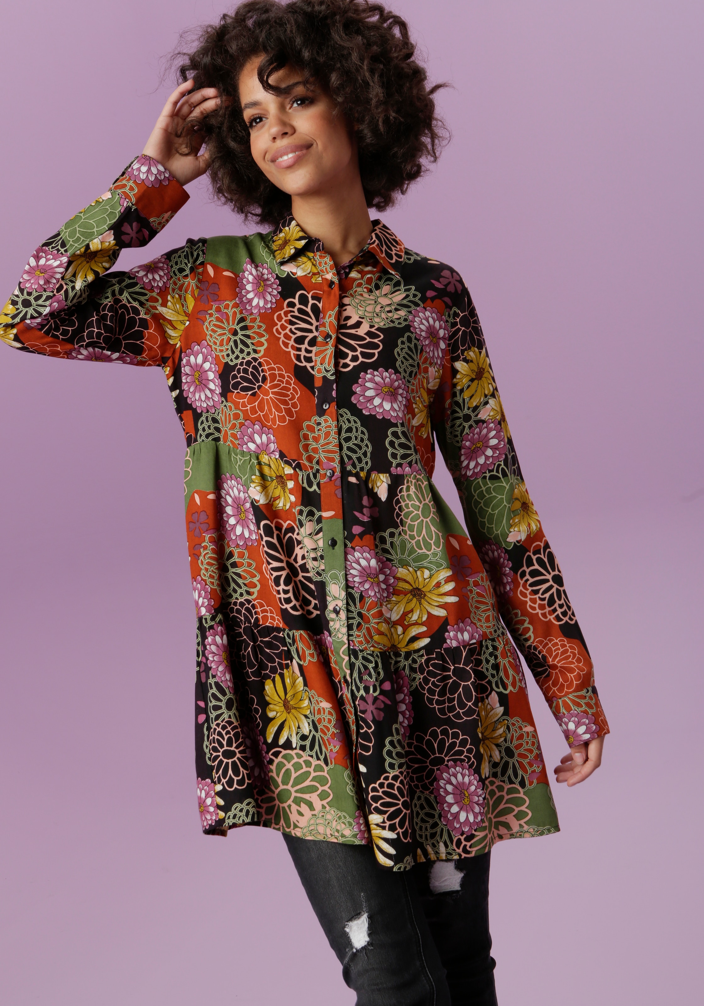 Aniston CASUAL Hemdbluse, mit großflächigem Blütendruck kaufen | I\'m walking
