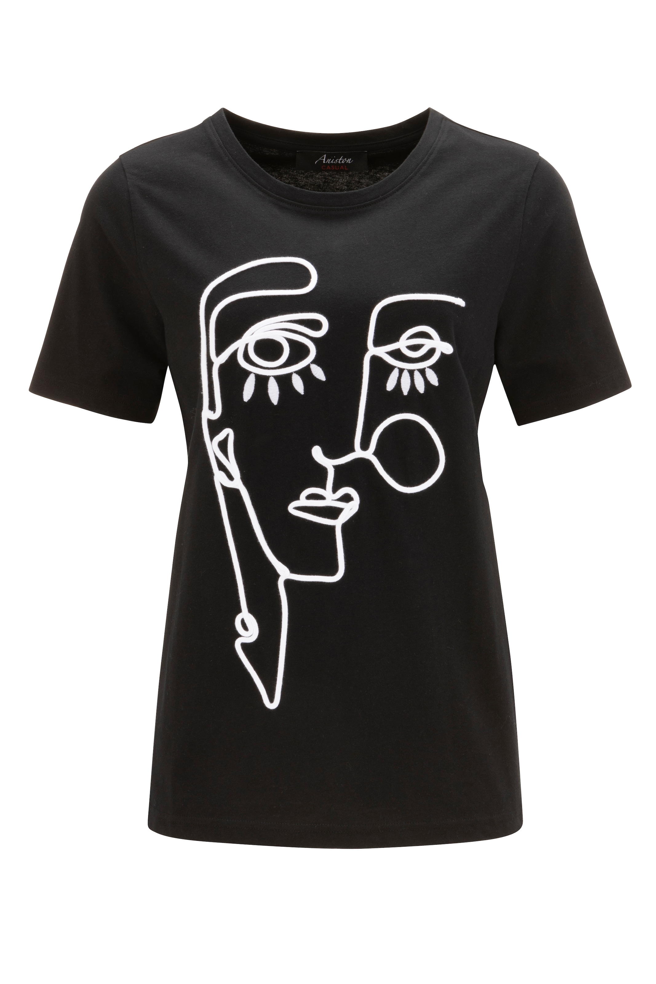 mit walking online Aniston T-Shirt, kunstvollem und Kordel I\'m | aus Kopf Stickerei CASUAL