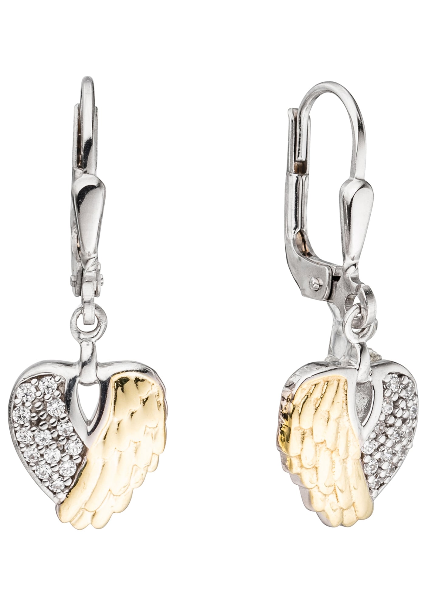 JOBO Paar Ohrhänger »Herz Flügel«, 925 Silber bicolor mit Zirkonia online  kaufen | I\'m walking