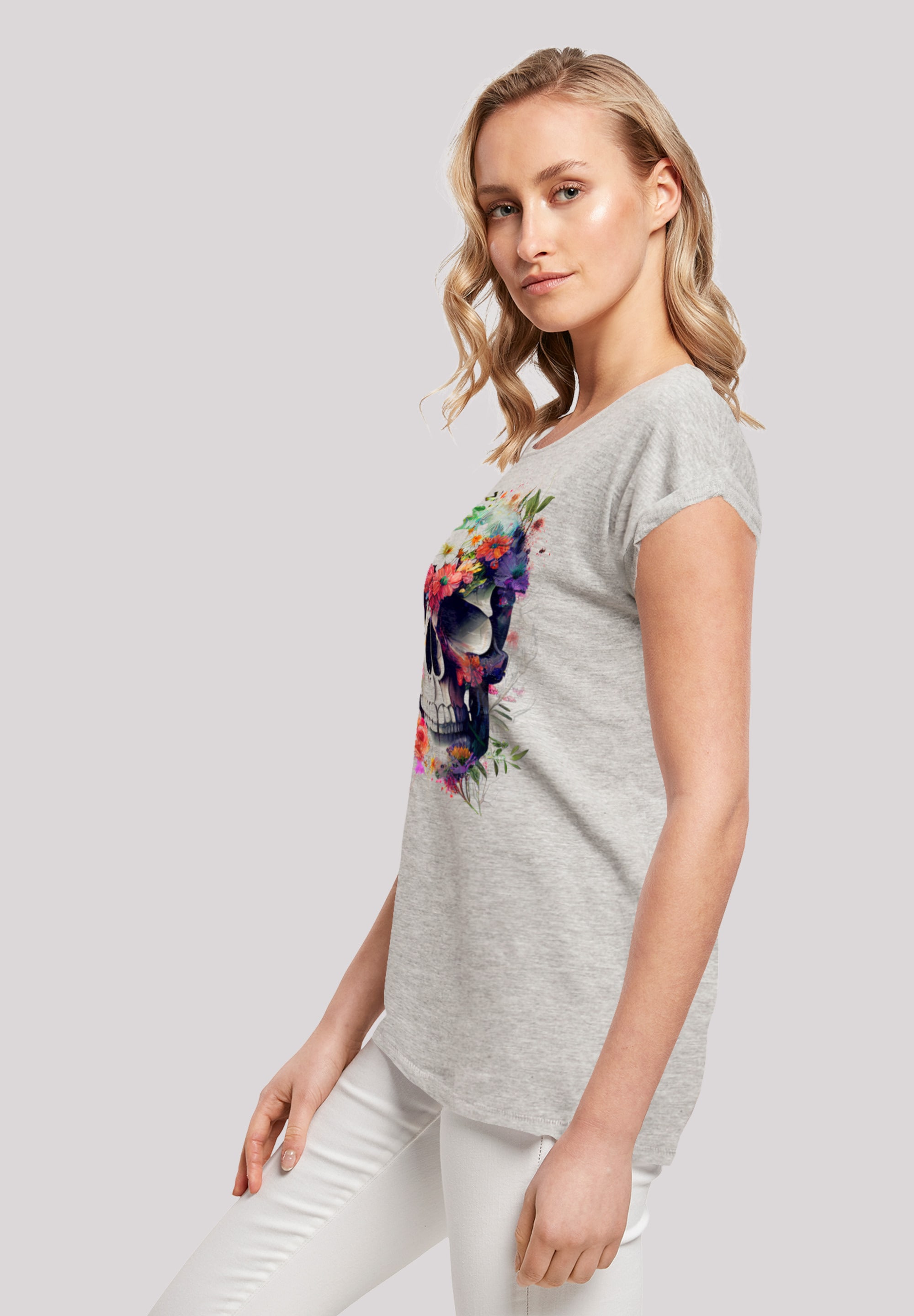 T-Shirt bestellen Print | F4NT4STIC I\'m walking »Totenkopf Blumen«,