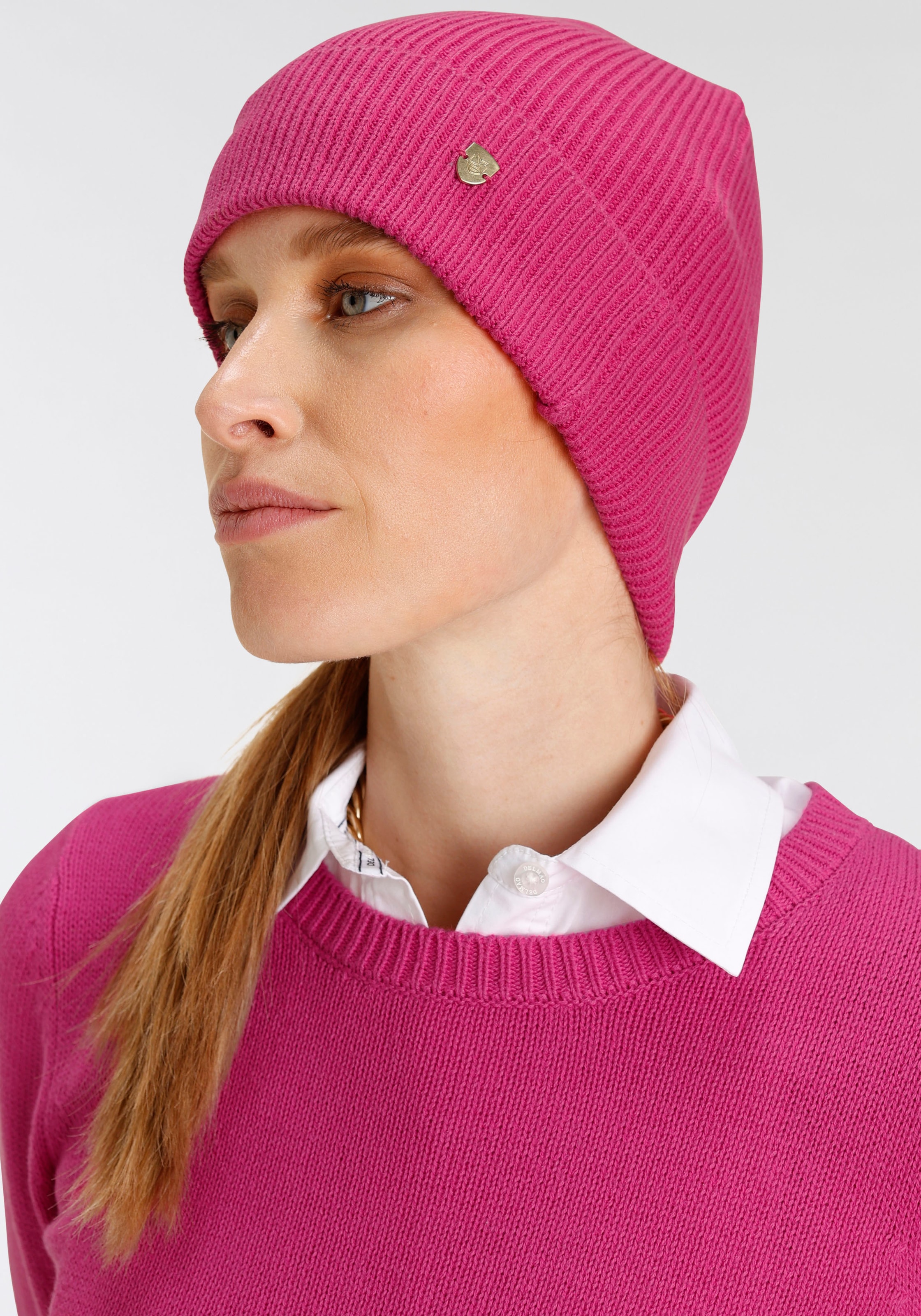 DELMAO Rundhalspullover, (Set, 2 tlg., bestellen NEUE Pullover Mütze | walking passender MARKE! I\'m + mit - Mütze)