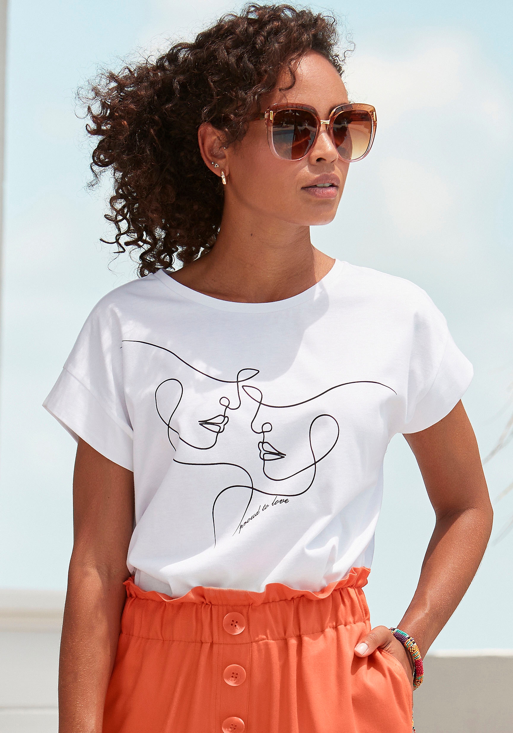 T-Shirt Frontdruck, LASCANA Kurzarmshirt, Baumwolle aus kaufen mit