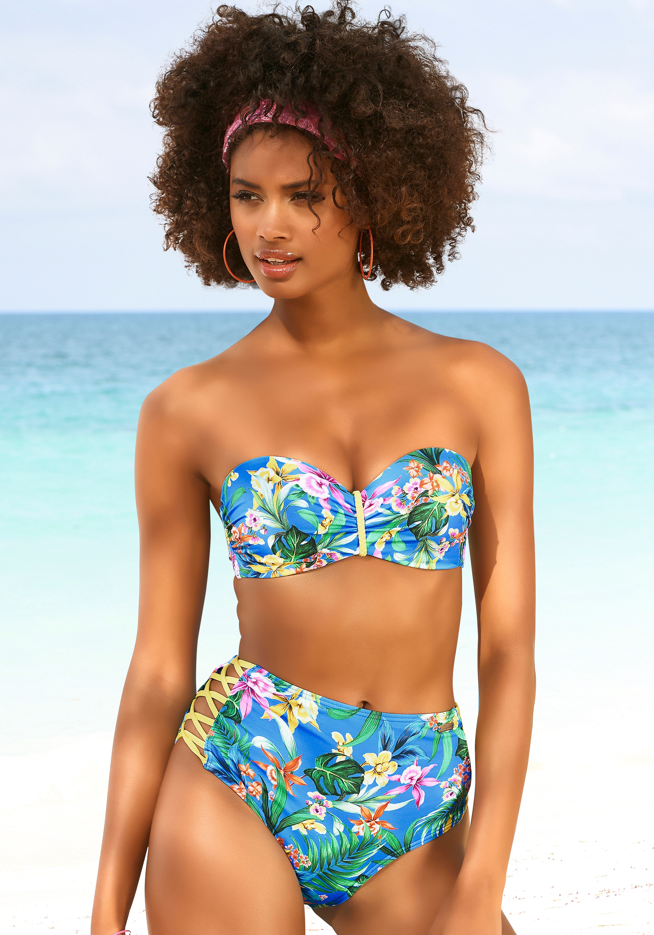 Venice Beach Bügel-Bandeau-Bikini-Top »Hanni«, mit tropischem Print und  gelben Details bestellen | I\'m walking