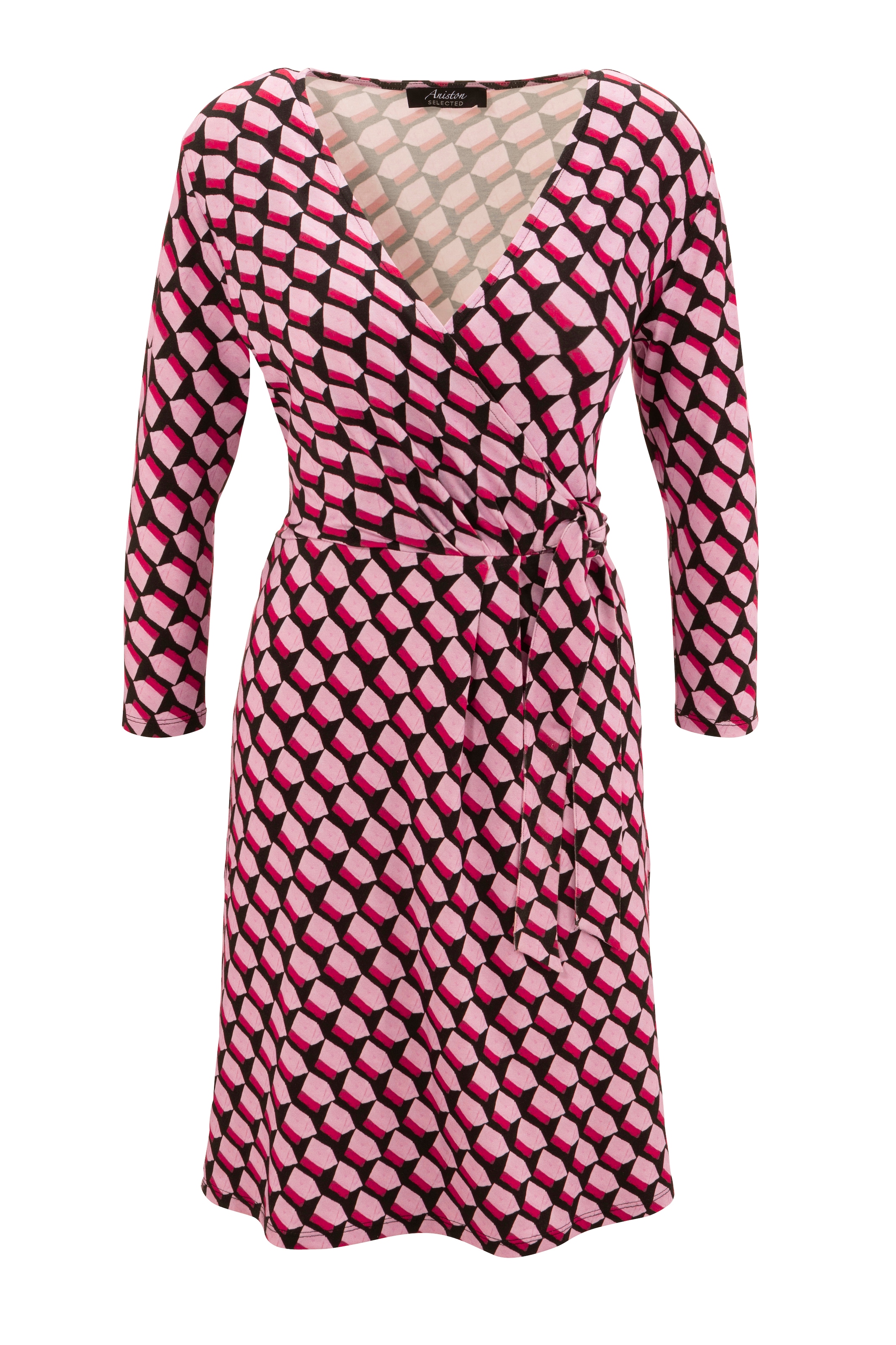 Aniston SELECTED Jerseykleid, mit Allover-Muster walking Ausschnitt in Wickeloptik I\'m | und kaufen