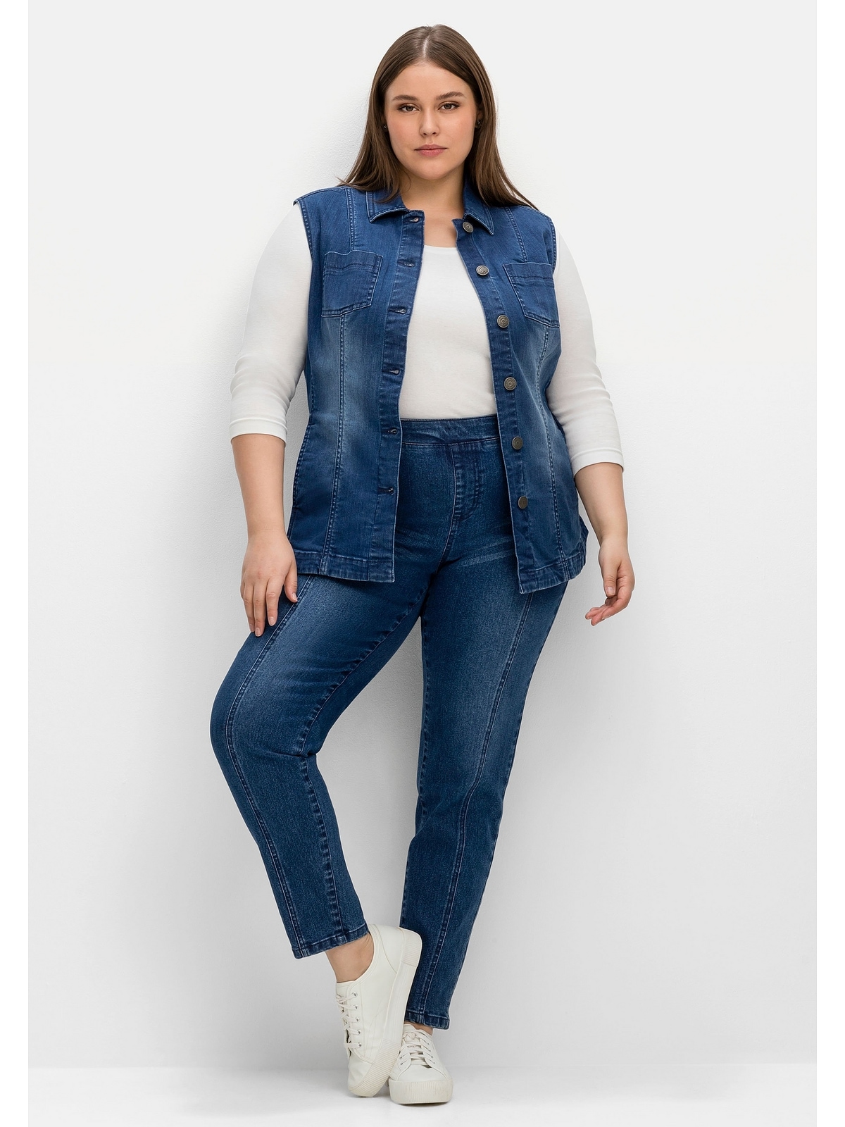»Große Größen«, shoppen aus elastischer Sheego Baumwolle Jeansweste