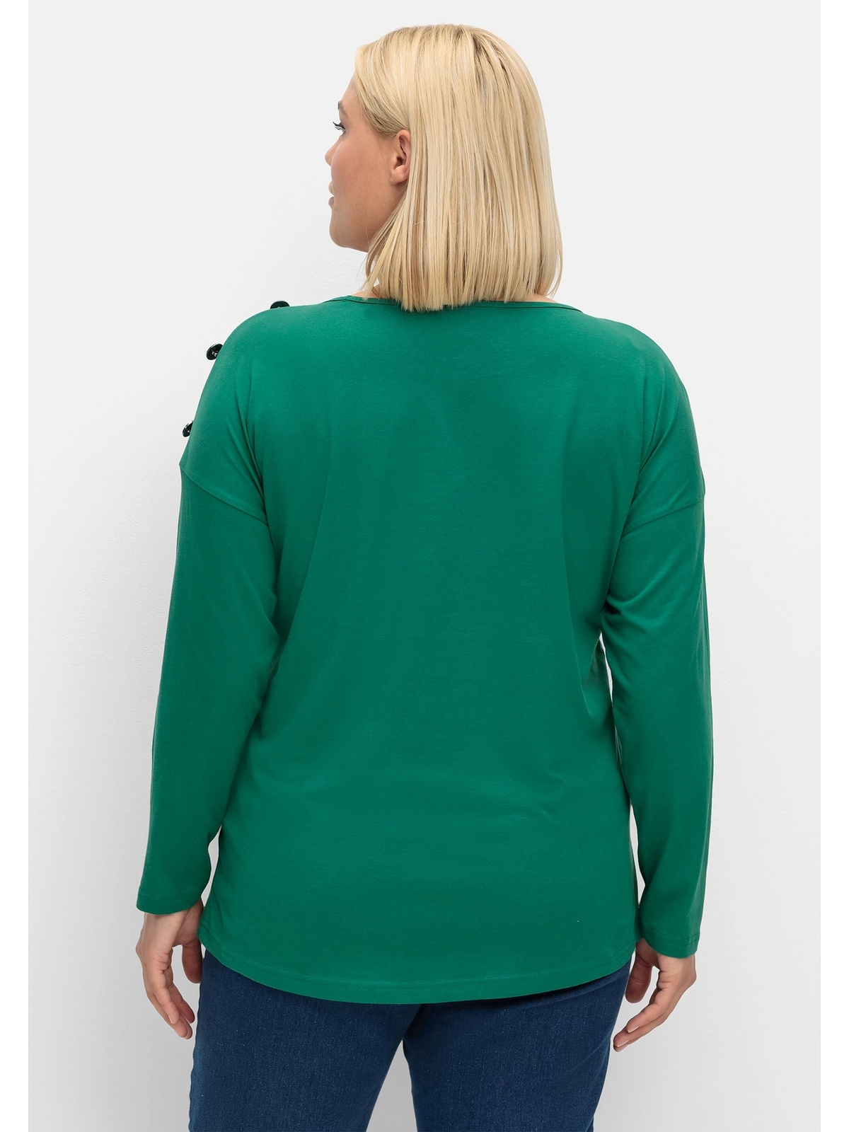 Sheego Langarmshirt »Große Größen«, Schmuckknöpfen online mit walking kaufen I\'m auf der | Schulter