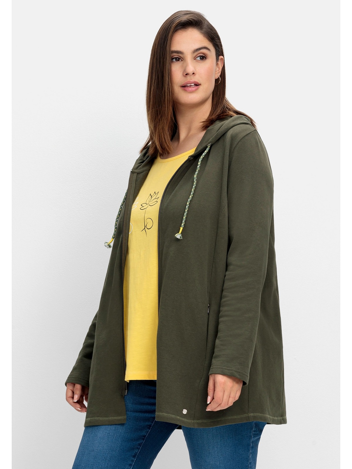 Sheego Sweatjacke Große Größen in längerer ausgestellter Form