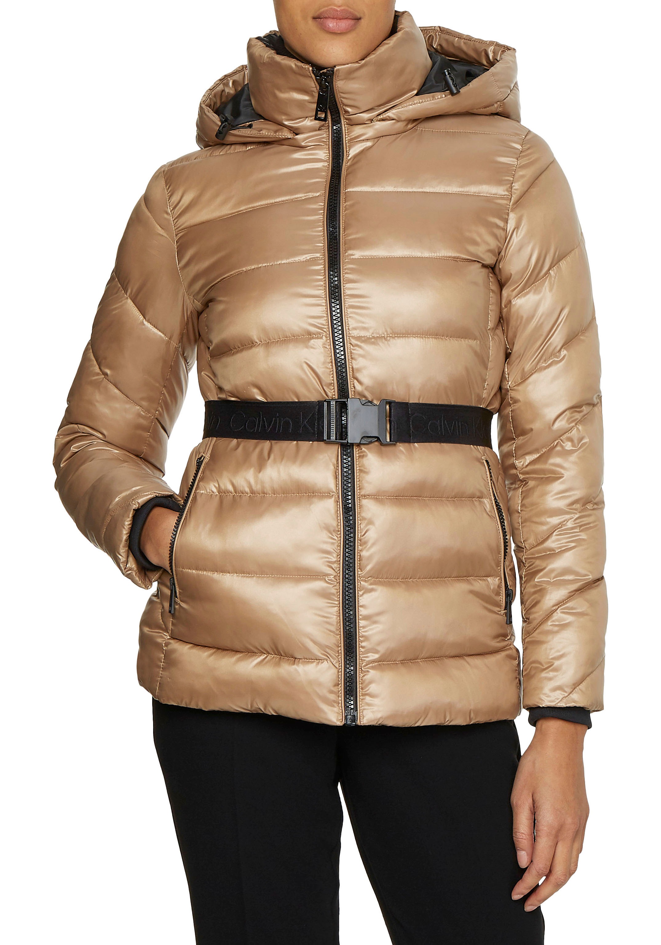Calvin Klein Outdoorjacke »ESSENTIAL BELTED JACKET«, (2 St.), mit Kapuze,  elastischer Gürtel mit Logoschriftzug kaufen