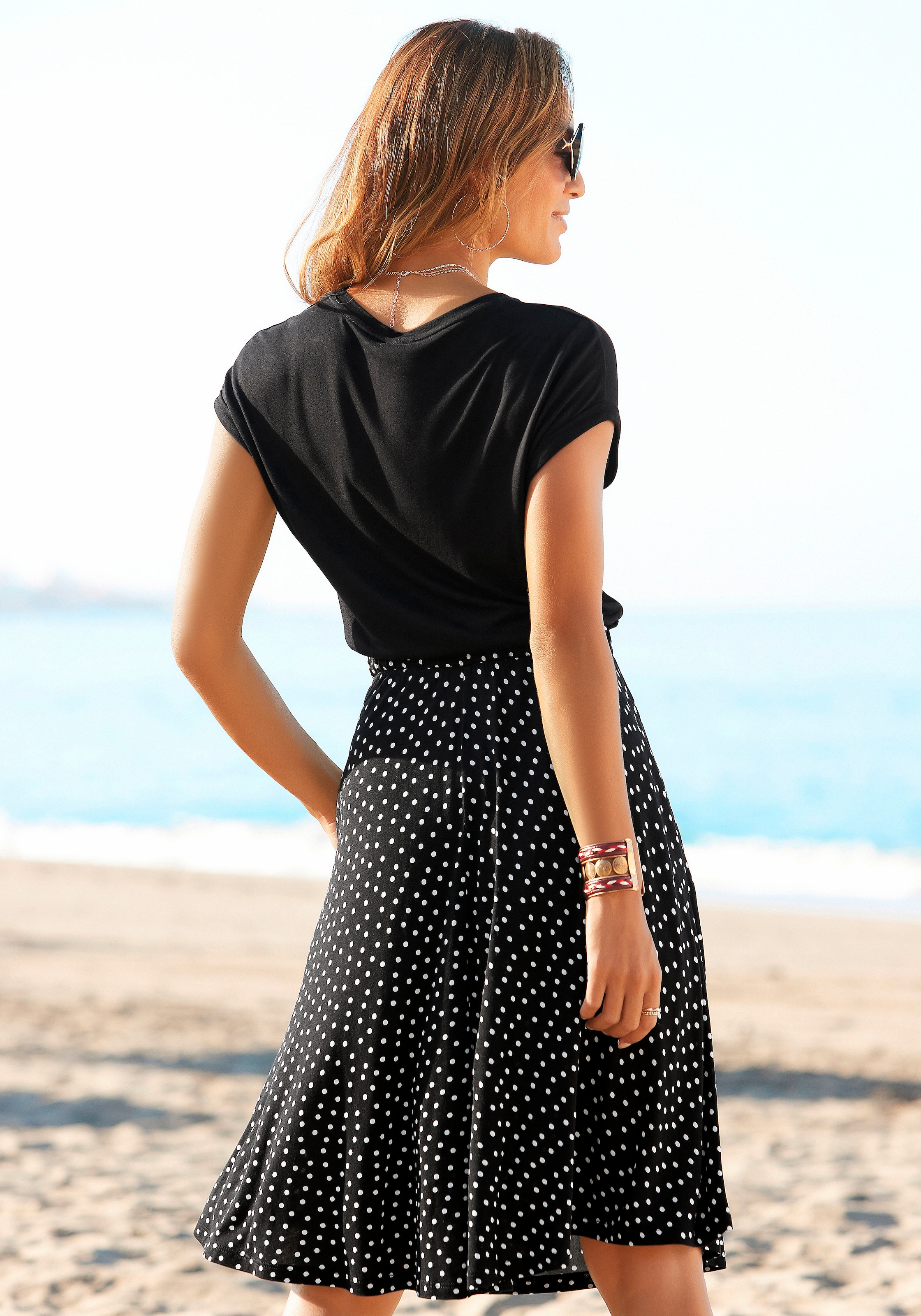 Beachtime Jerseykleid, mit Paperbag-Bund und Taschen, Druckkleid,  sommerlich, elegant online | I'm walking
