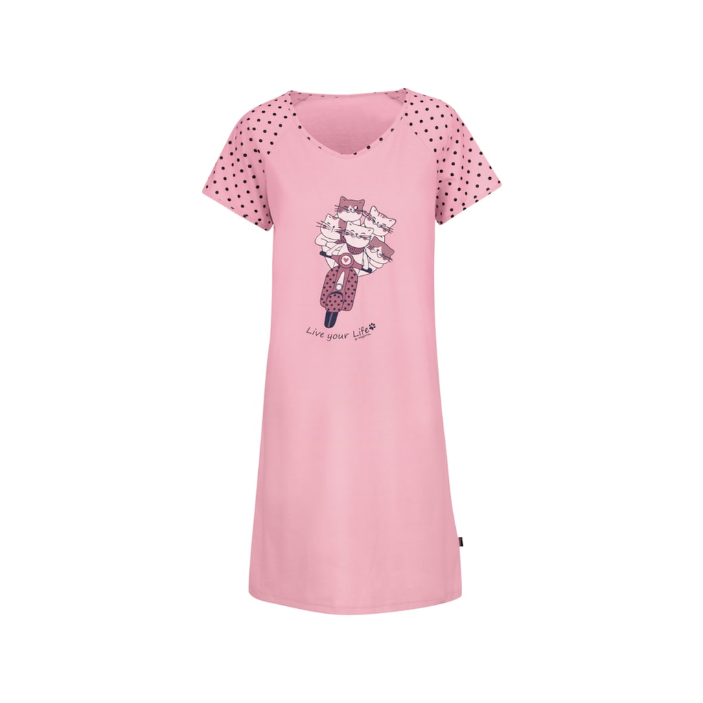 Trigema Schlafanzug TRIGEMA Nachthemd mit großem Katzen-Motiv
