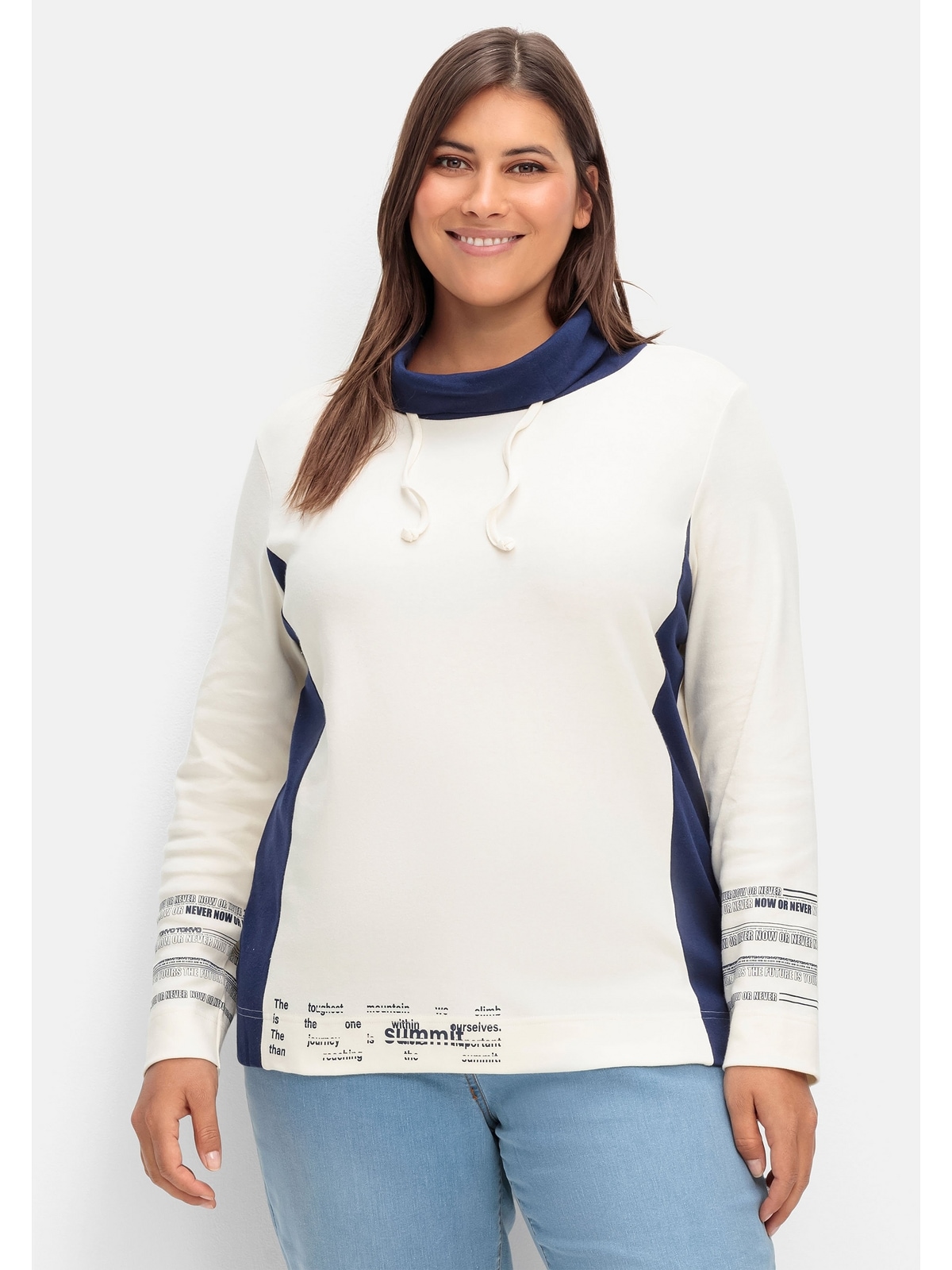 Sheego Sweatshirt »Große Größen«, mit weitem Rollkragen und Kontrastdetails  online kaufen | I\'m walking