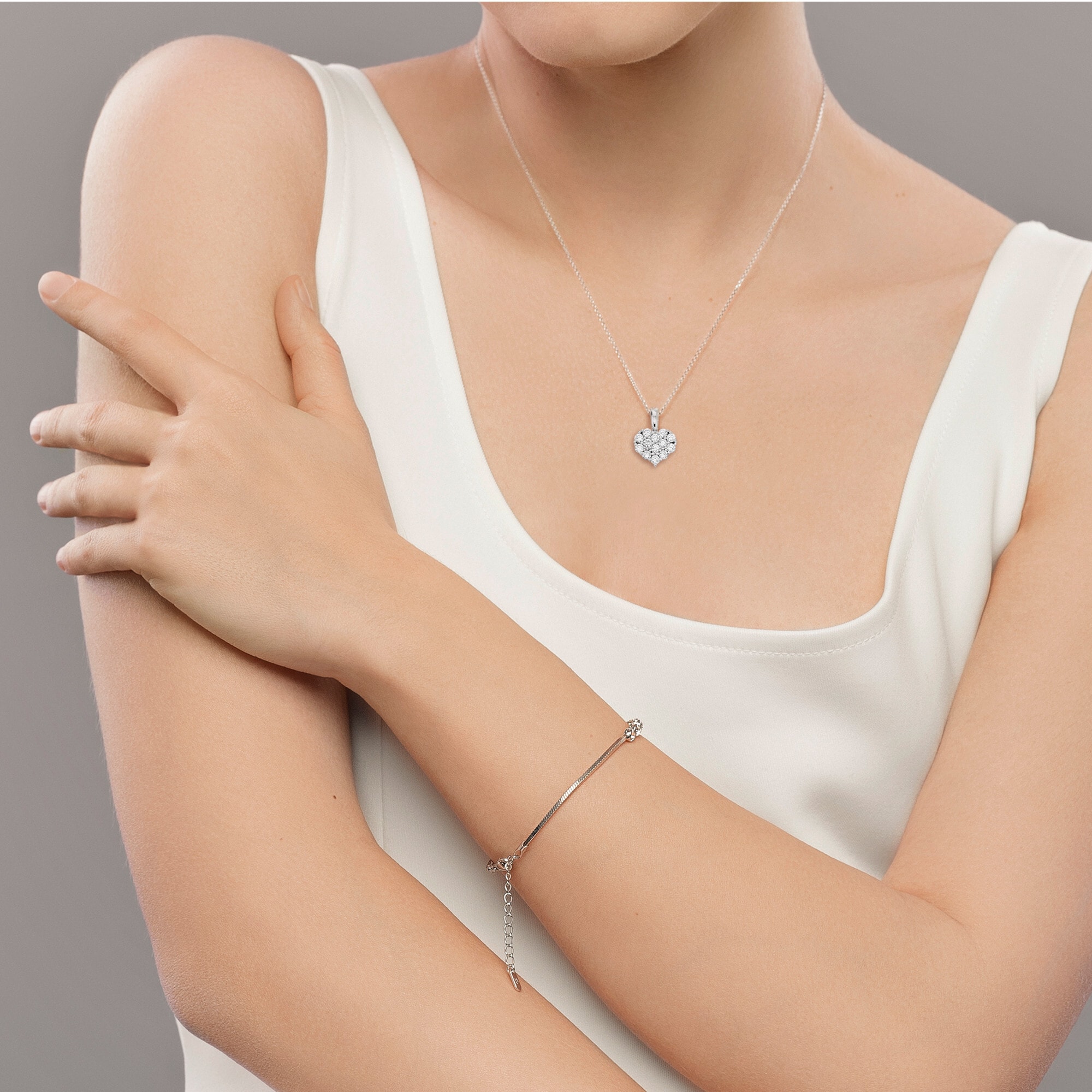 Set Brillant Halskette Kette Diamant aus 585 ONE kaufen online »0.18 Herz Anhänger verstellbarer walking I\'m Weißgold«, mit Damen ct ELEMENT Schmuckset Anhänger mit - |
