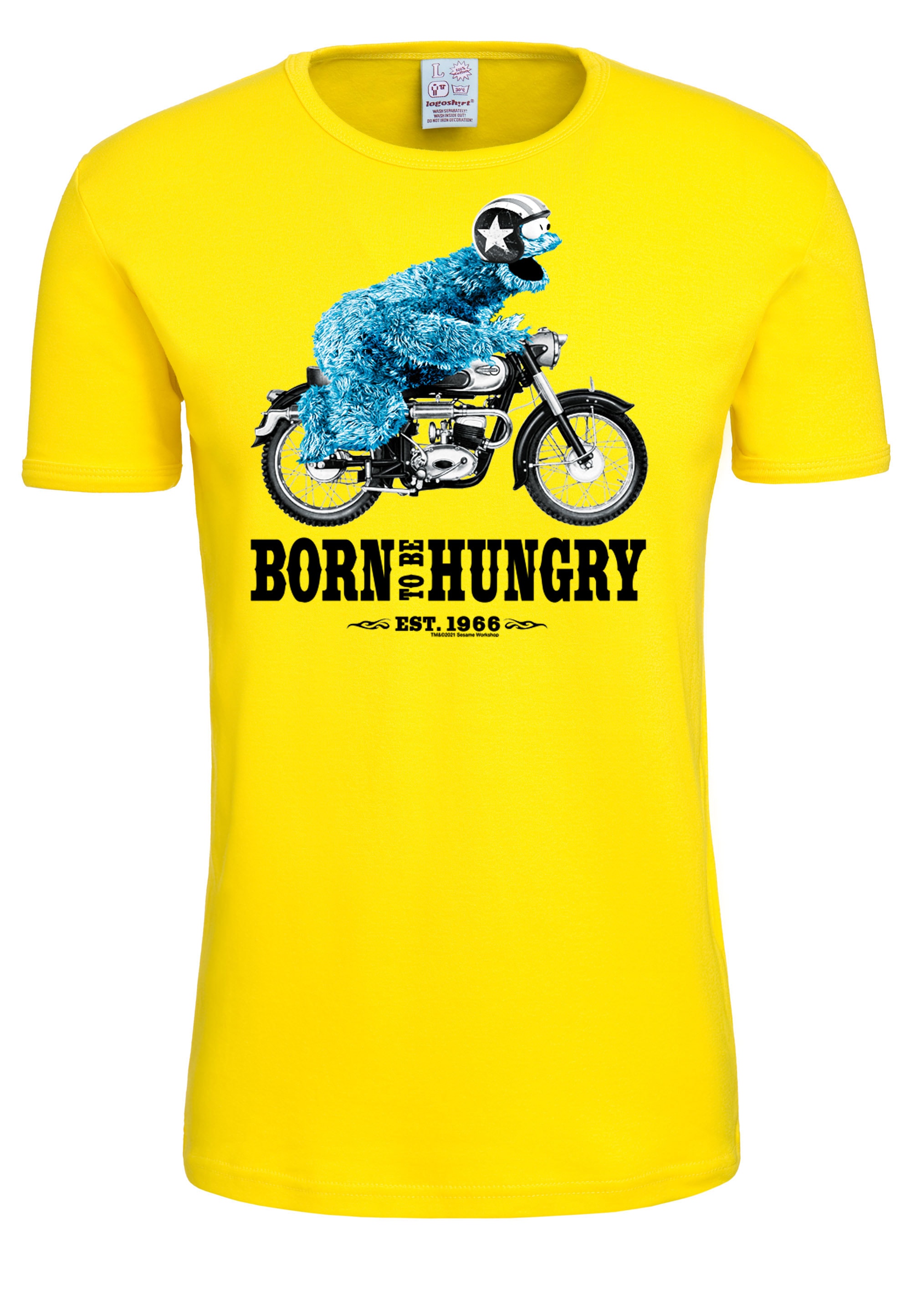 lizenziertem Krümelmonster Print – T-Shirt mit shoppen »Sesamstrasse Motorrad«, LOGOSHIRT
