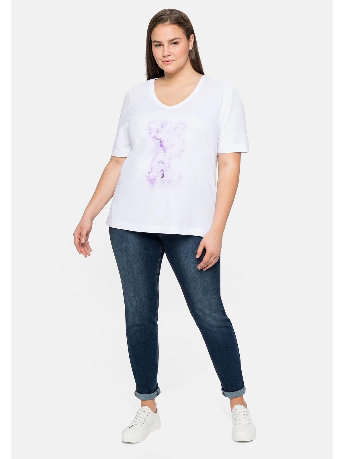 Frontdruck Größen«, »Große aus I\'m mit T-Shirt | walking Sheego online Baumwolle