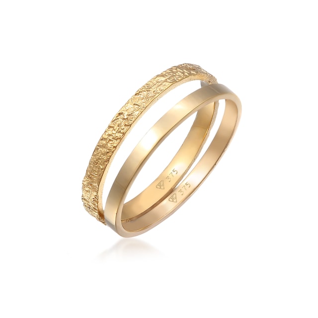 Elli Premium Ring-Set »Bandring Basic Gehämmert (Set 2-tlg) 375 Gelbgold«  online kaufen | I\'m walking