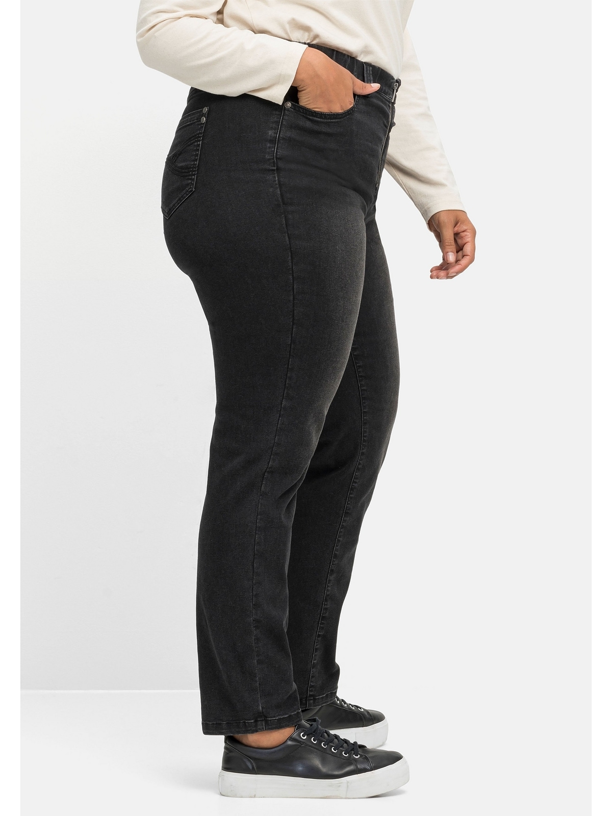 Sheego Stretch-Jeans »Große Größen«, in Schlupfform mit V-Einsatz shoppen |  I\'m walking | Slim-Fit Jeans