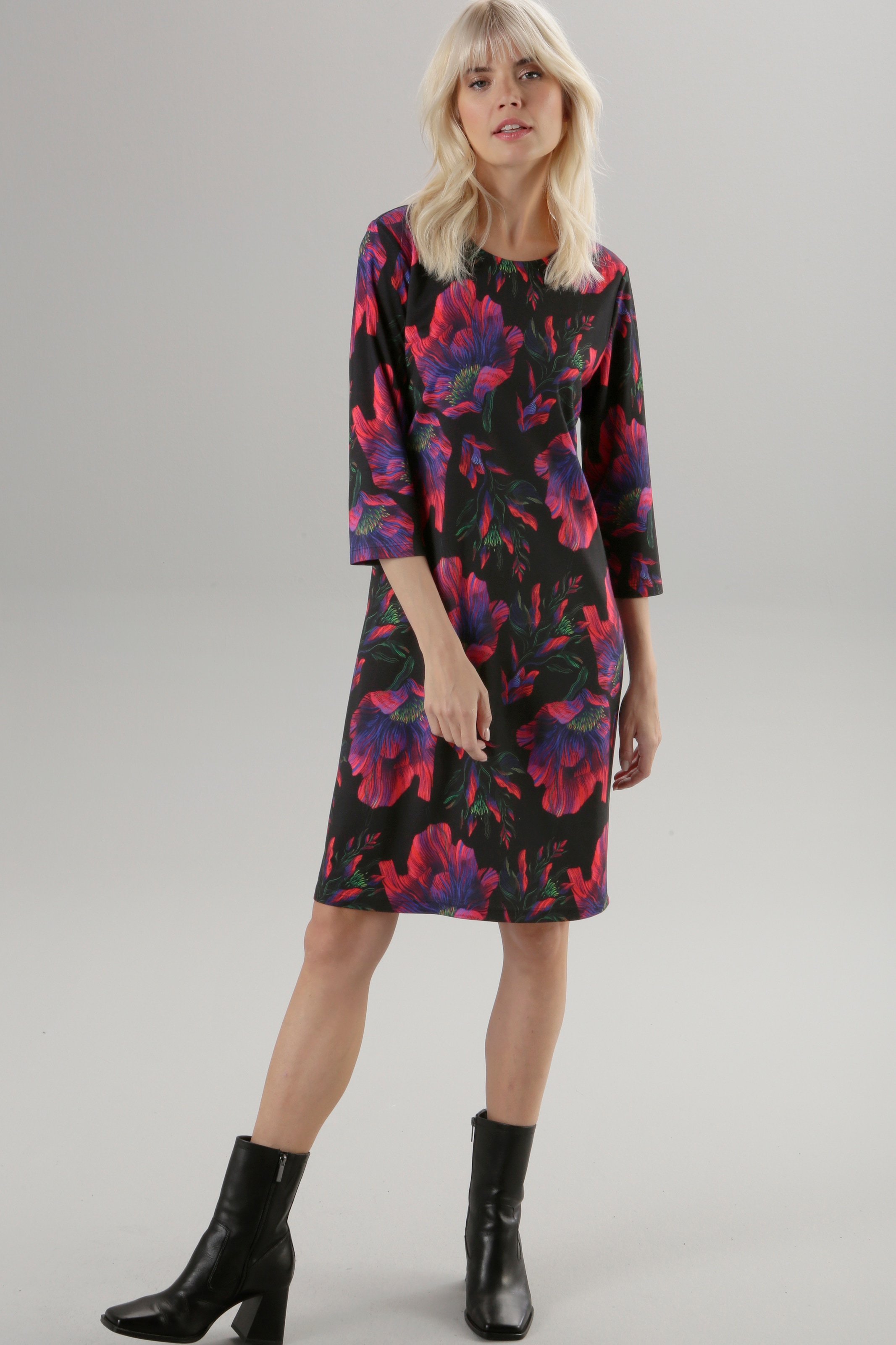 Aniston SELECTED mit in kaufen Knallfarben Blumendruck Jerseykleid