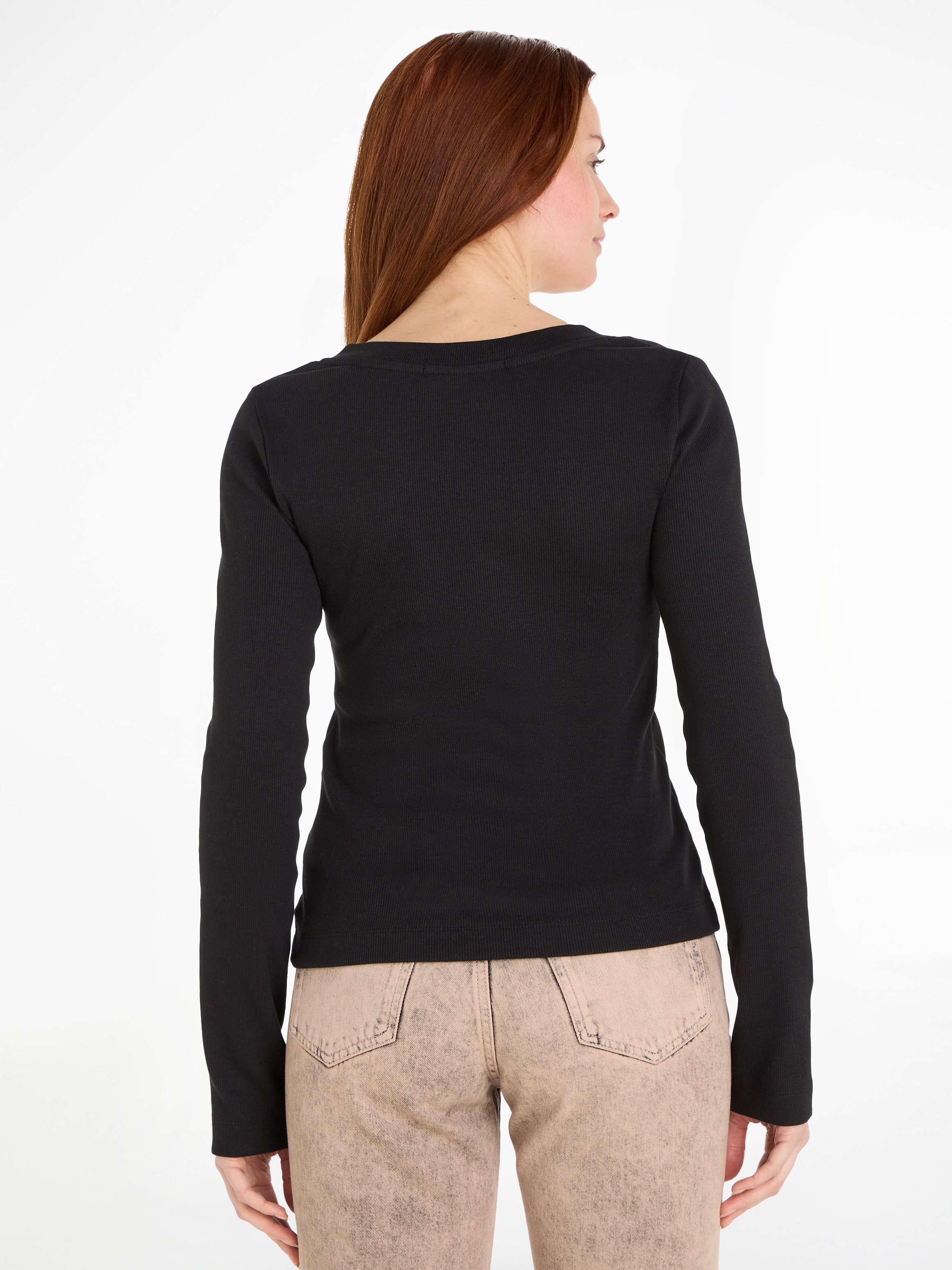 Calvin Klein Jeans Langarmshirt »RIB V-NECK MONOLOGO LONG SLEEVE« online  kaufen | I\'m walking