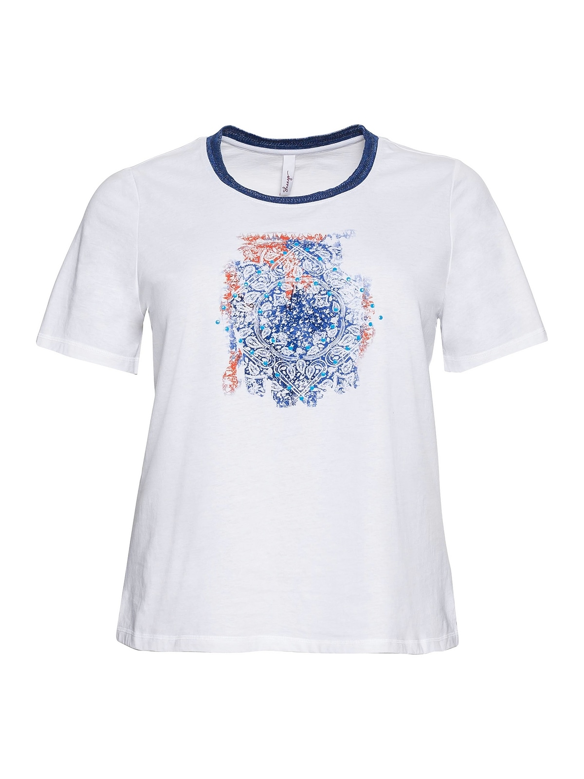 Sheego T-Shirt »Große Größen«, mit Effektgarn am Ausschnitt und modischem  Frontdruck bestellen