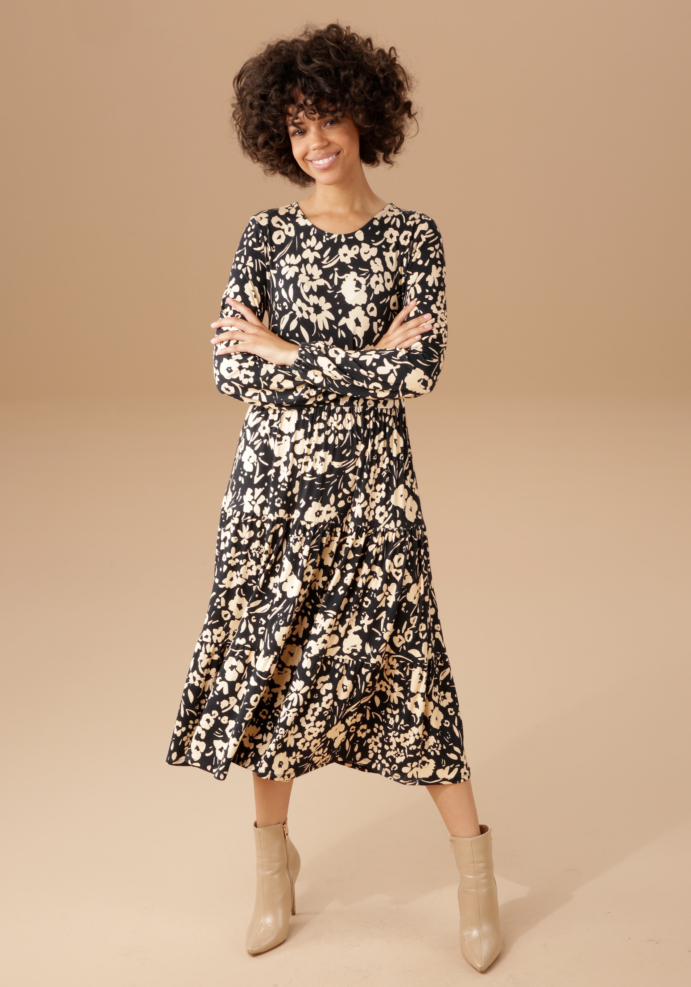 mit abstraktem Aniston CASUAL Blumendruck Jerseykleid, bestellen