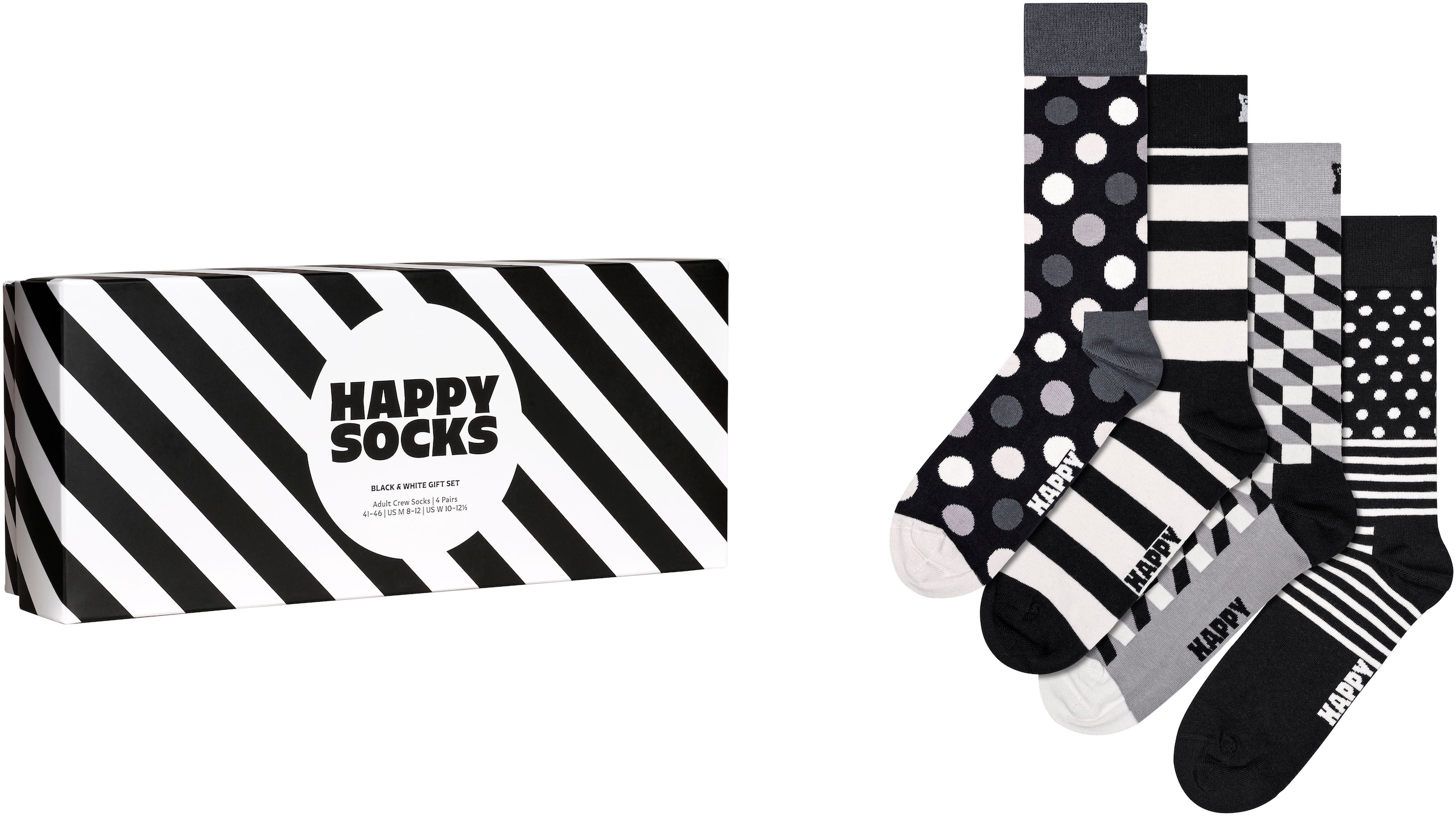 Happy Socks Socken, (Packung, 4 walking Paar), | White & Onlineshop Gift Set Socks Black I\'m im Classic