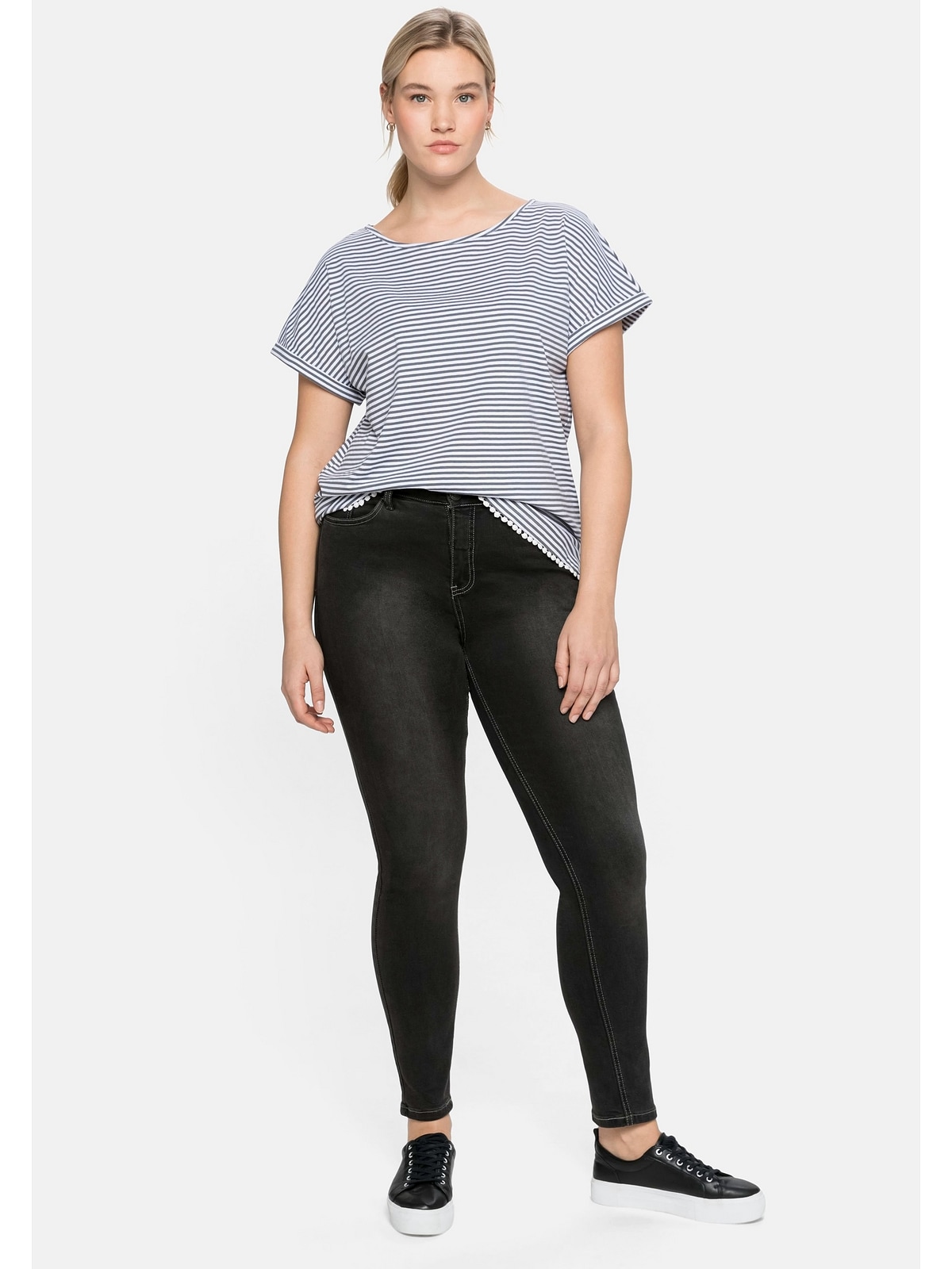 Sheego Oversize-Shirt »Große Größen«, kaufen und Dekokante garngefärbten am mit Ringeln Saum