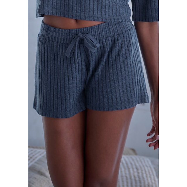 LASCANA Shorts »-Loungeshorts meliert«, in weicher Ripp-Qualität mit  Bindeband & Wäsche auf Rechnung bestellen