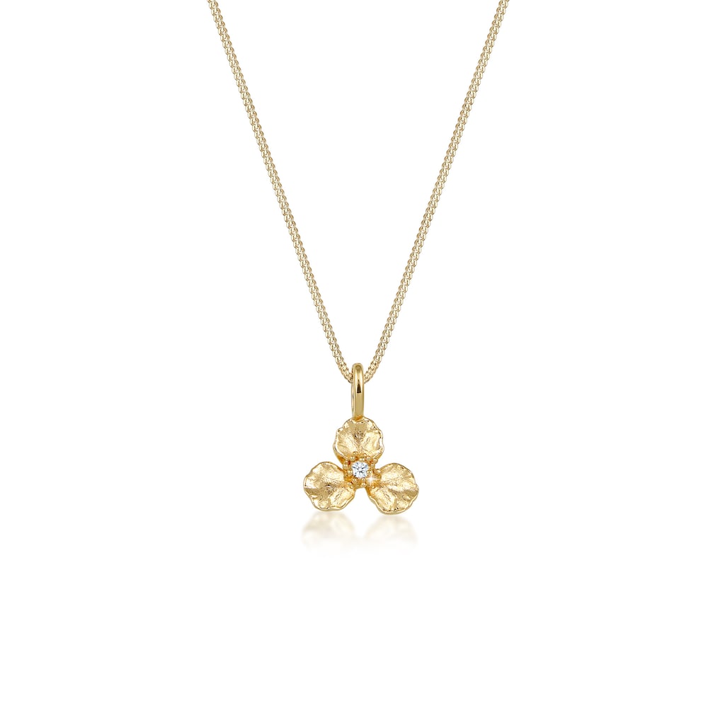 Elli DIAMONDS Collierkettchen 3D Blume Anhänger Diamant (0.015 ct.) 585 Gelbgold