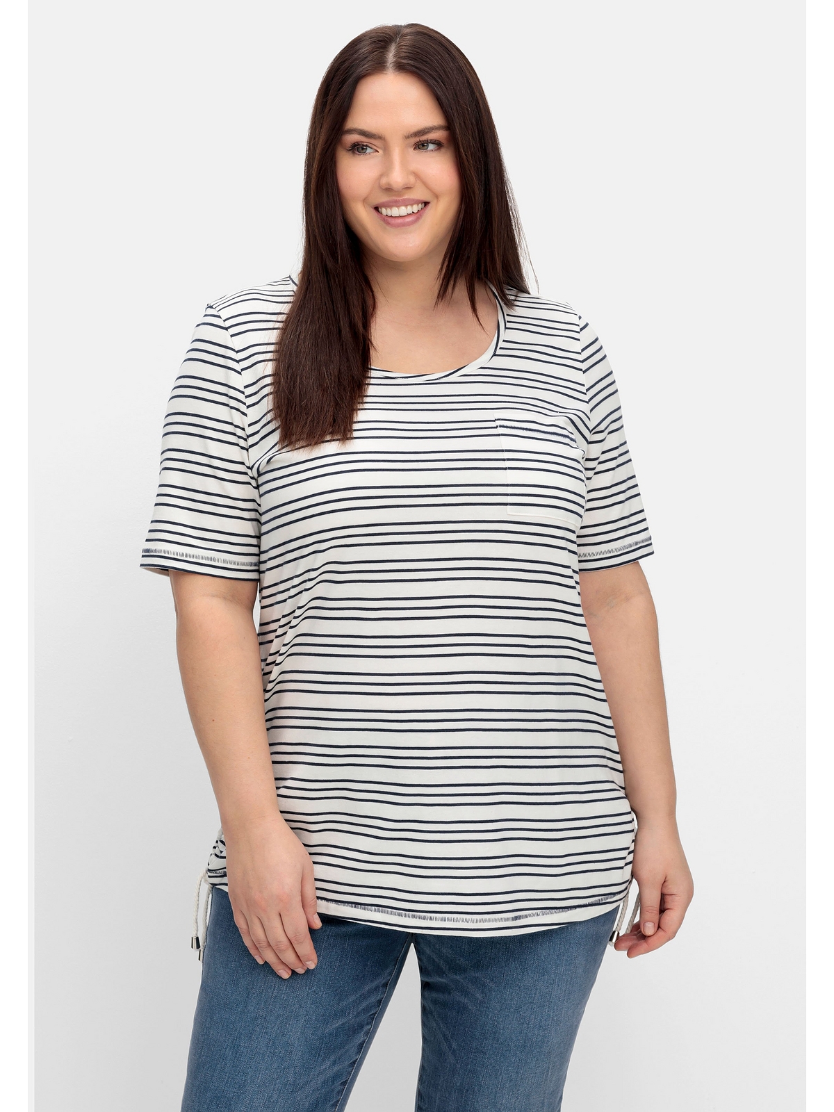 Sheego T-Shirt »Große verlängertem garngefärbten bestellen Größen«, Rücken und Ringeln mit