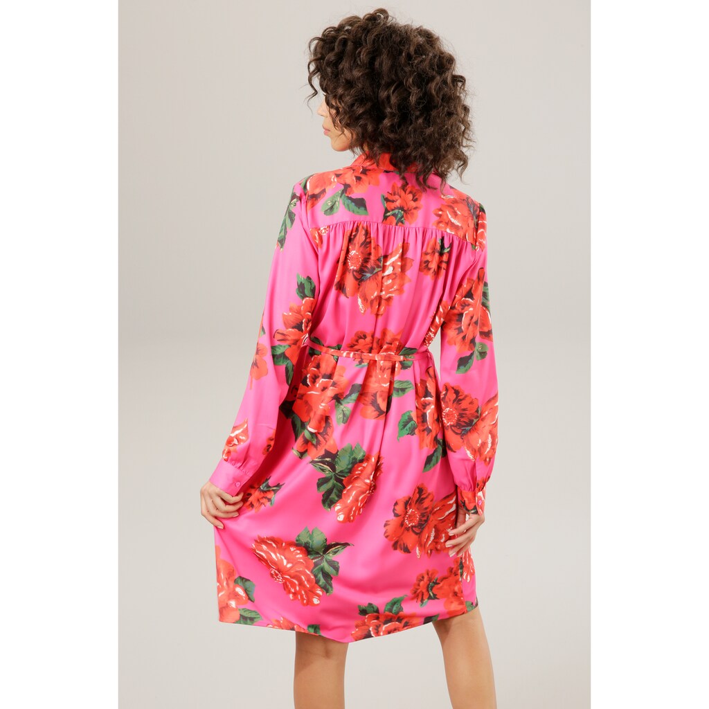 Aniston CASUAL Blusenkleid, (mit abnehmbarem Bindegürtel), mit großflächigem Blumendruck