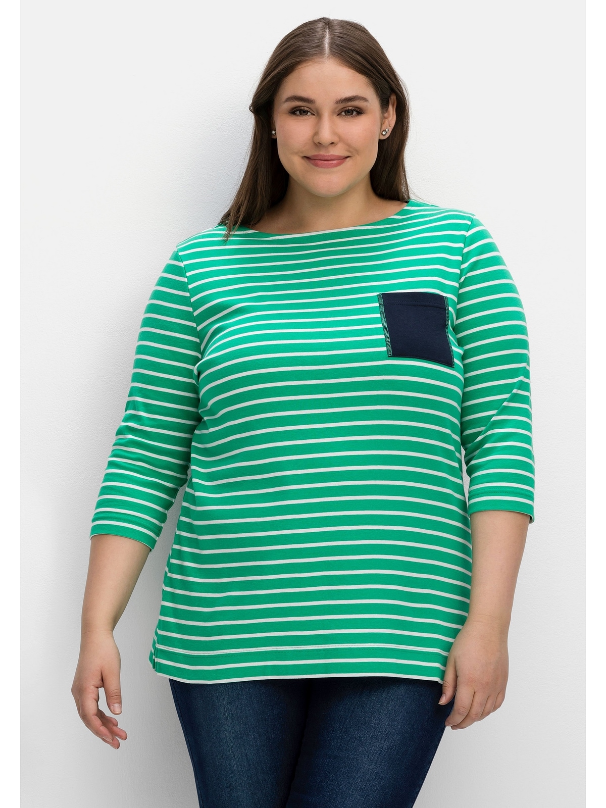 Brusttasche »Große Größen«, mit online Sheego kontrastfarbener 3/4-Arm-Shirt