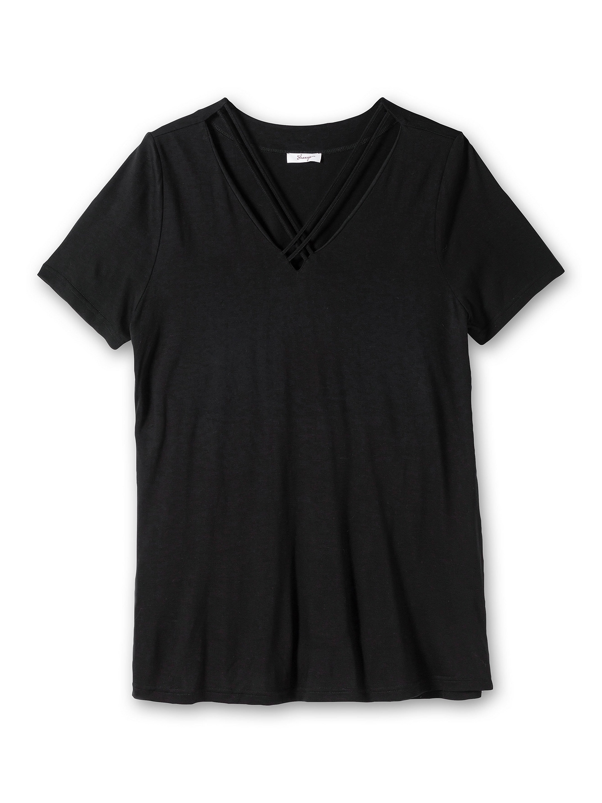 Größen«, Zierbändern am »Große mit V-Ausschnitt bestellen in T-Shirt Sheego A-Linie