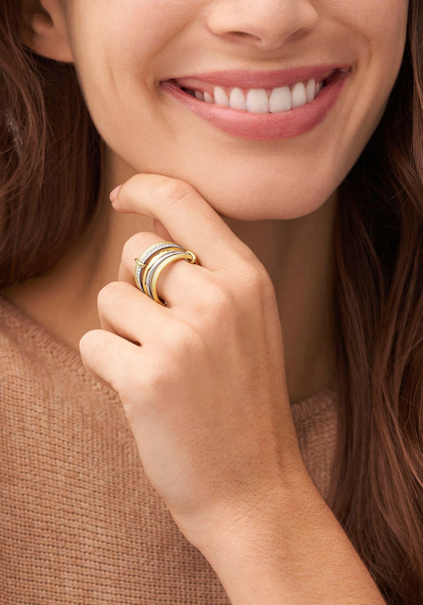 Fossil Fingerring »JEWELRY ALL STACKED UP TWO-TONE PRESTACK RING,  JF04592998«, mit Glassteinen | I'm walking