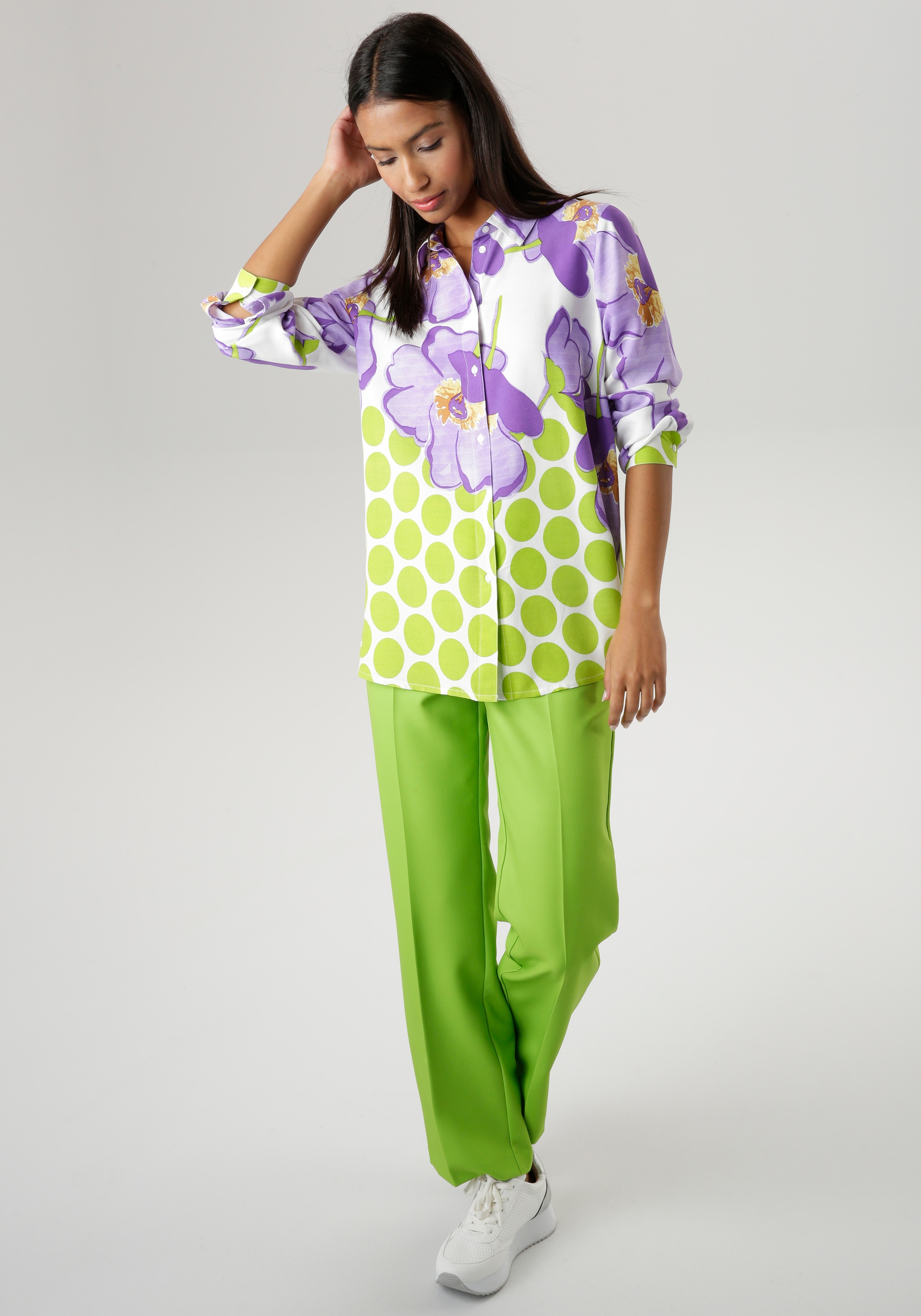 Aniston SELECTED Hemdbluse, mit plakativem Blütendruck und gepunkteter  Bordüre - NEUE KOLLEKTION online kaufen | I\'m walking | Hemdblusen