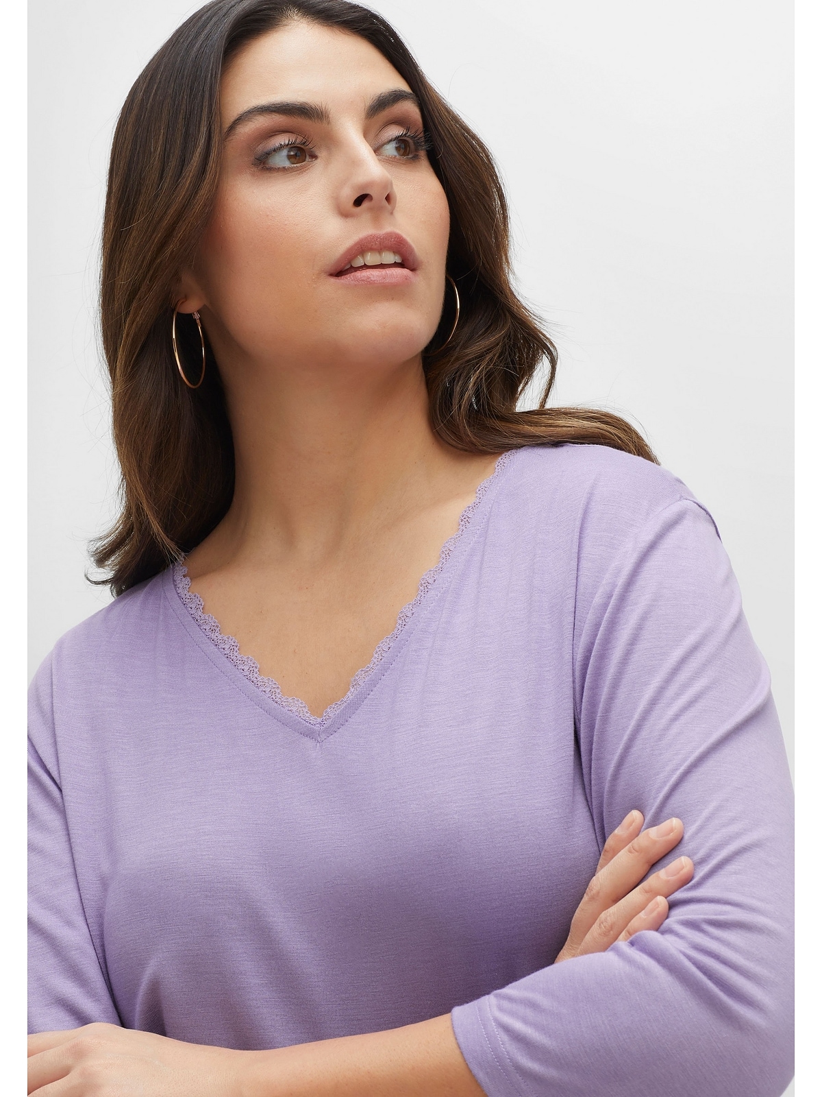 Sheego 3/4-Arm-Shirt »Große Größen«, mit Spitze am Ausschnitt bestellen