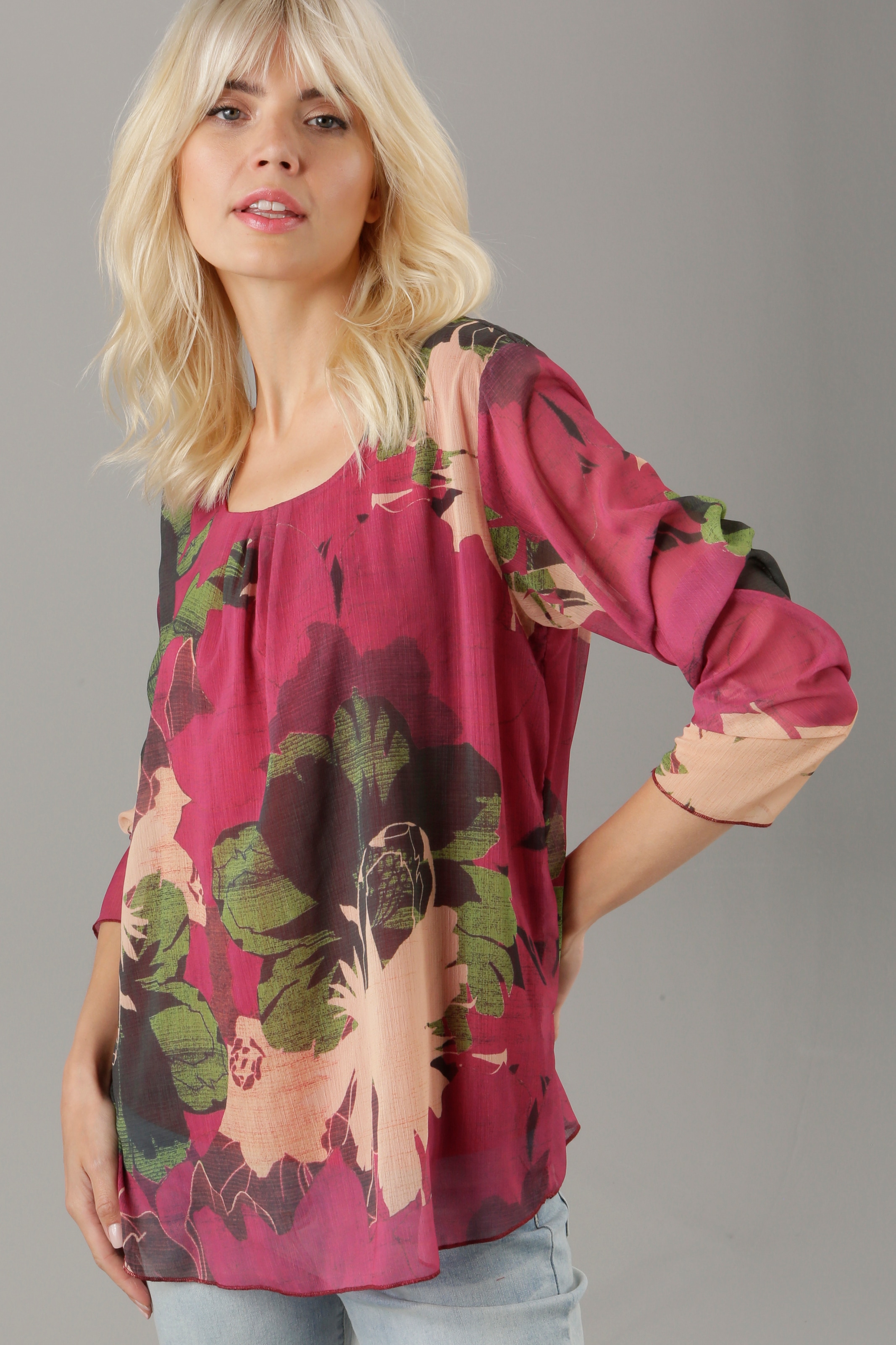 Aniston SELECTED Schlupfbluse, mit Tönen großflächigem walking herbstlichen in | shoppen I\'m Blütendruck