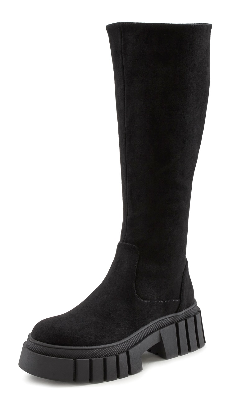 Reißverschlussstiefel, Winterstiefel, Chunky-Sohle, langer Stiefel, Profilsohle