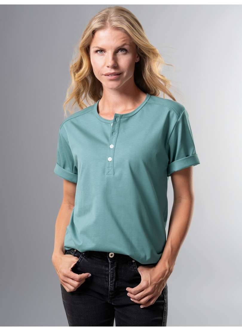Trigema T-Shirt »TRIGEMA | walking I\'m mit online T-Shirt Knopfleiste Baumwolle« DELUXE