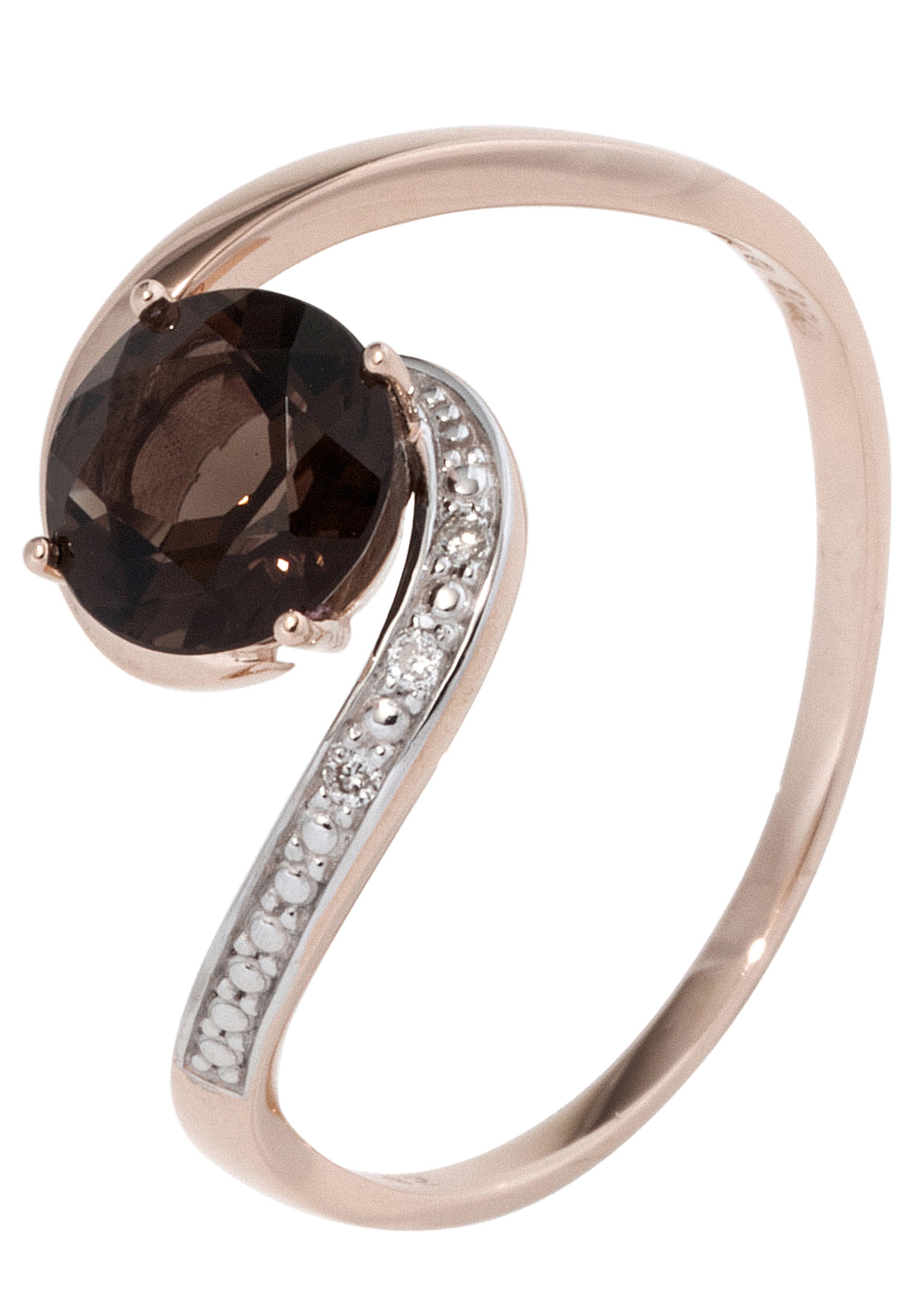 JOBO Fingerring »Ring bestellen 3 walking Diamanten«, Rauchquarz mit I\'m und 585 bicolor | Roségold