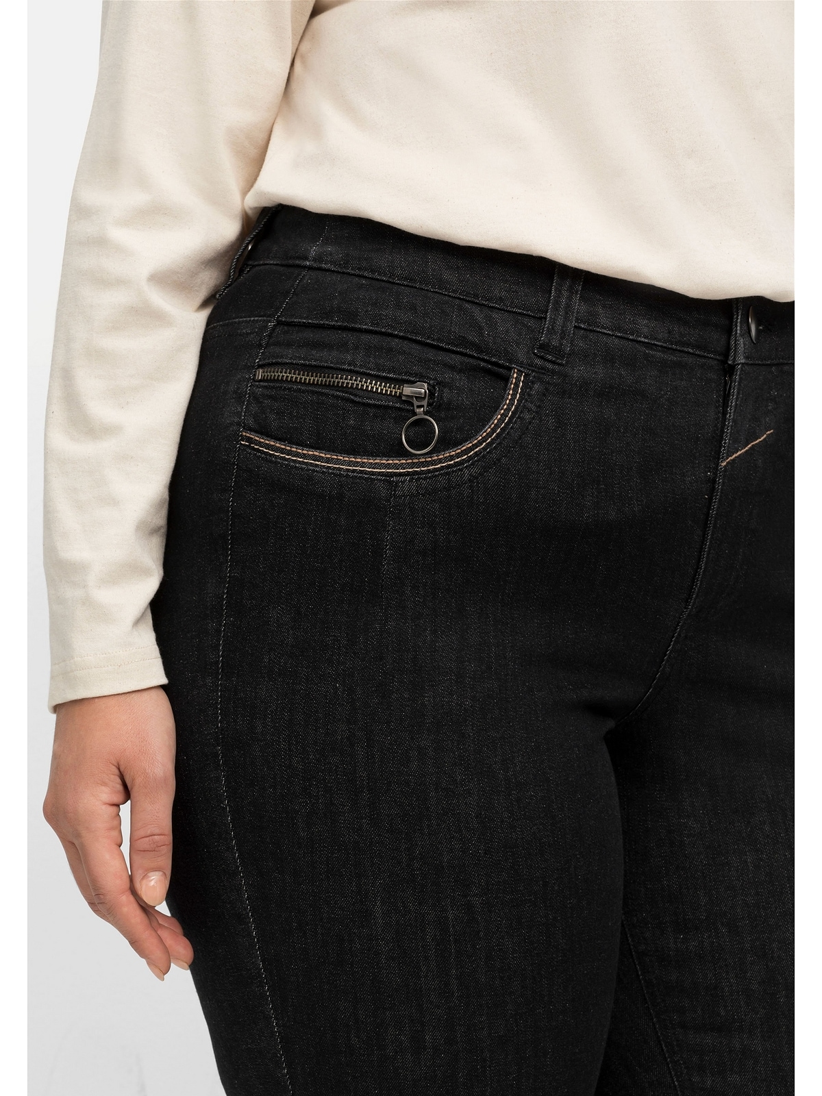 Sheego Bootcut-Jeans »Große bestellen Größen«, extralang Kontrast-Stickerei, mit