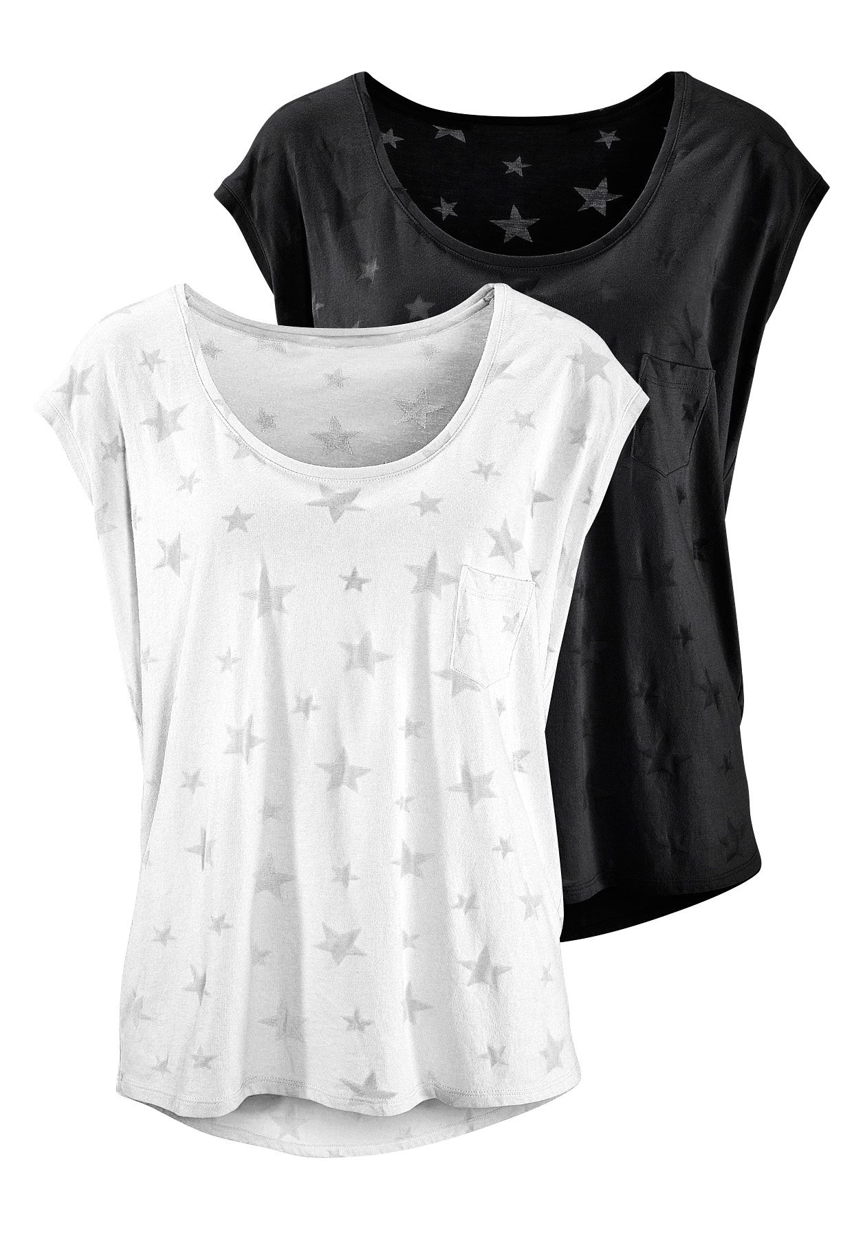 Beachtime T-Shirt, bestellen Sternen leicht mit (2er-Pack), transparenten Ausbrenner-Qualität