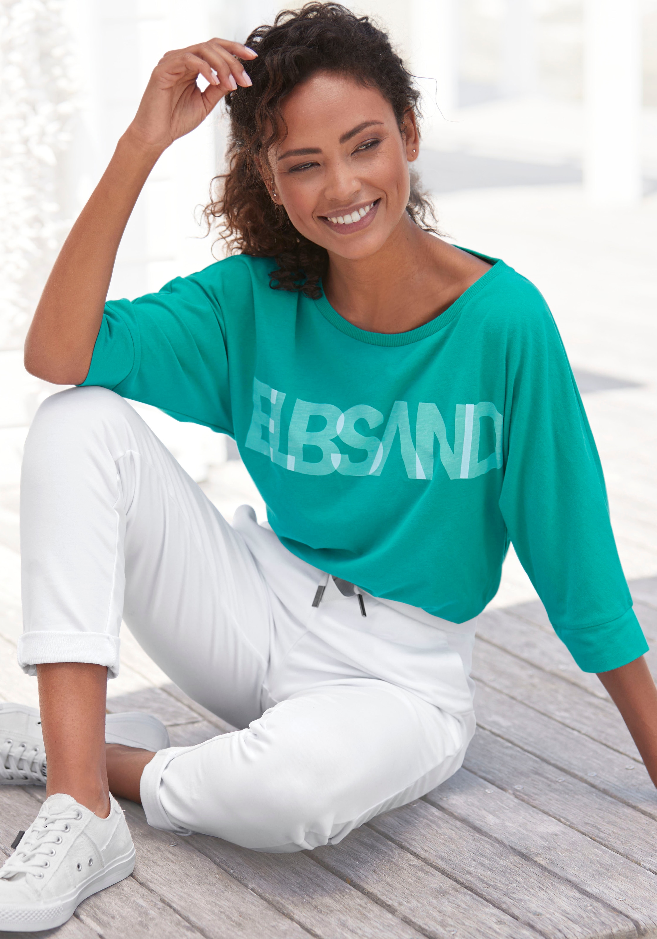 Elbsand 3/4-Arm-Shirt, mit Logodruck, lockere Baumwoll-Mix, Passform shoppen