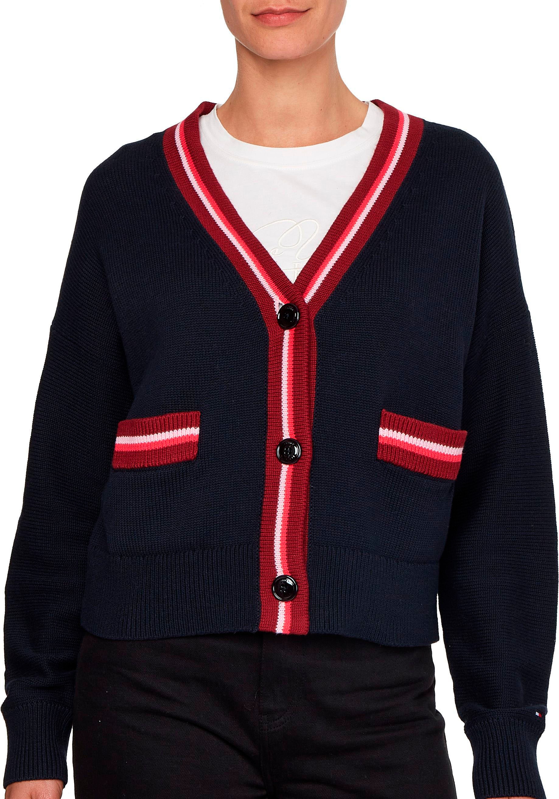 tommy hilfiger -  Strickjacke "VIBRANT STRIPE V-NK CARDIGAN", mit  Markenlabel, gestreift