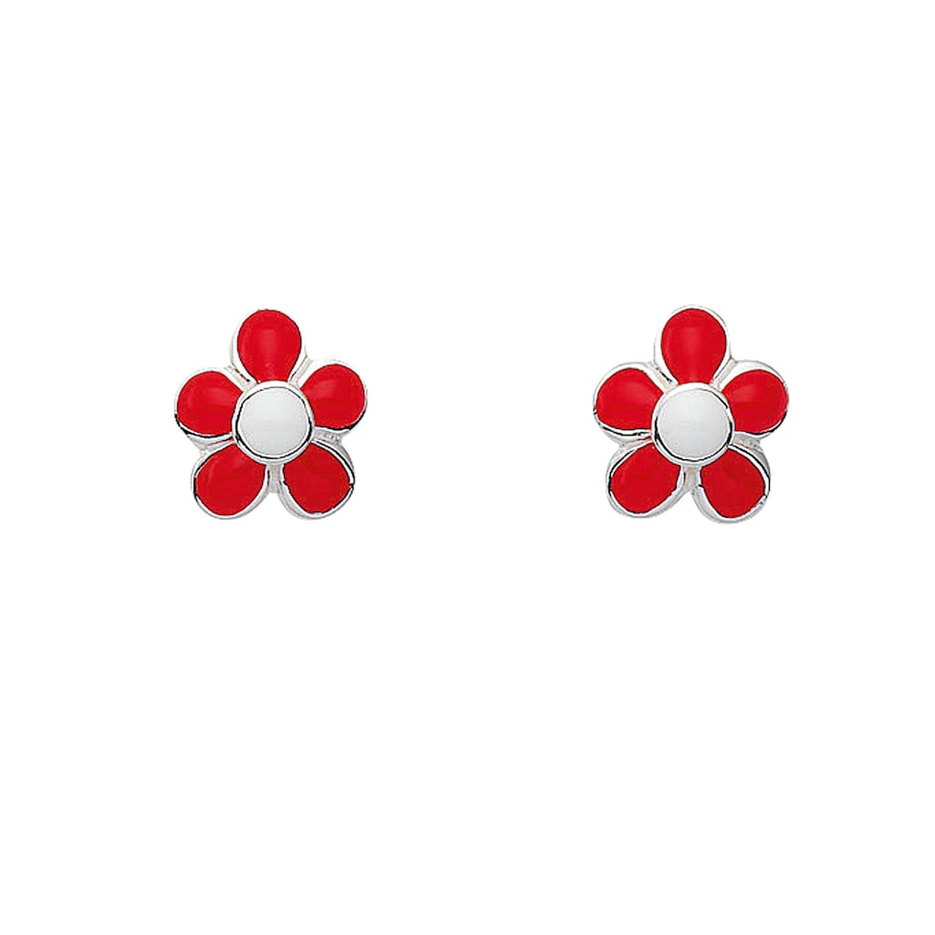 Adelia´s Paar Ohrhänger 925 Silber Ohrringe Ohrstecker Blüte - rot Silberschmuck für Damen
