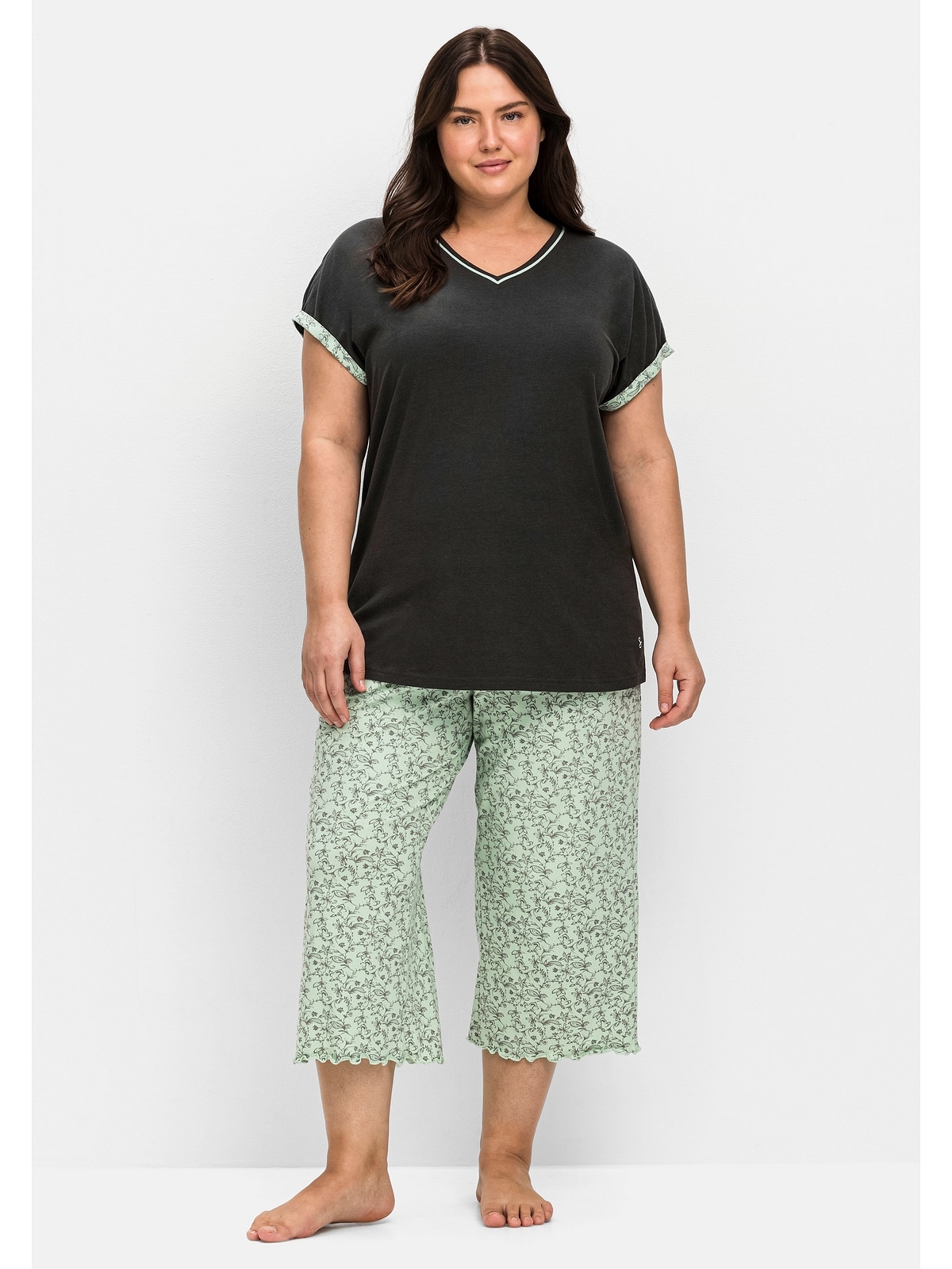 und bestellen Pyjama auf Rechnung Oversized-Shirt Wäsche 3/4-Hose mit Größen«, (Set), Sheego »Große &